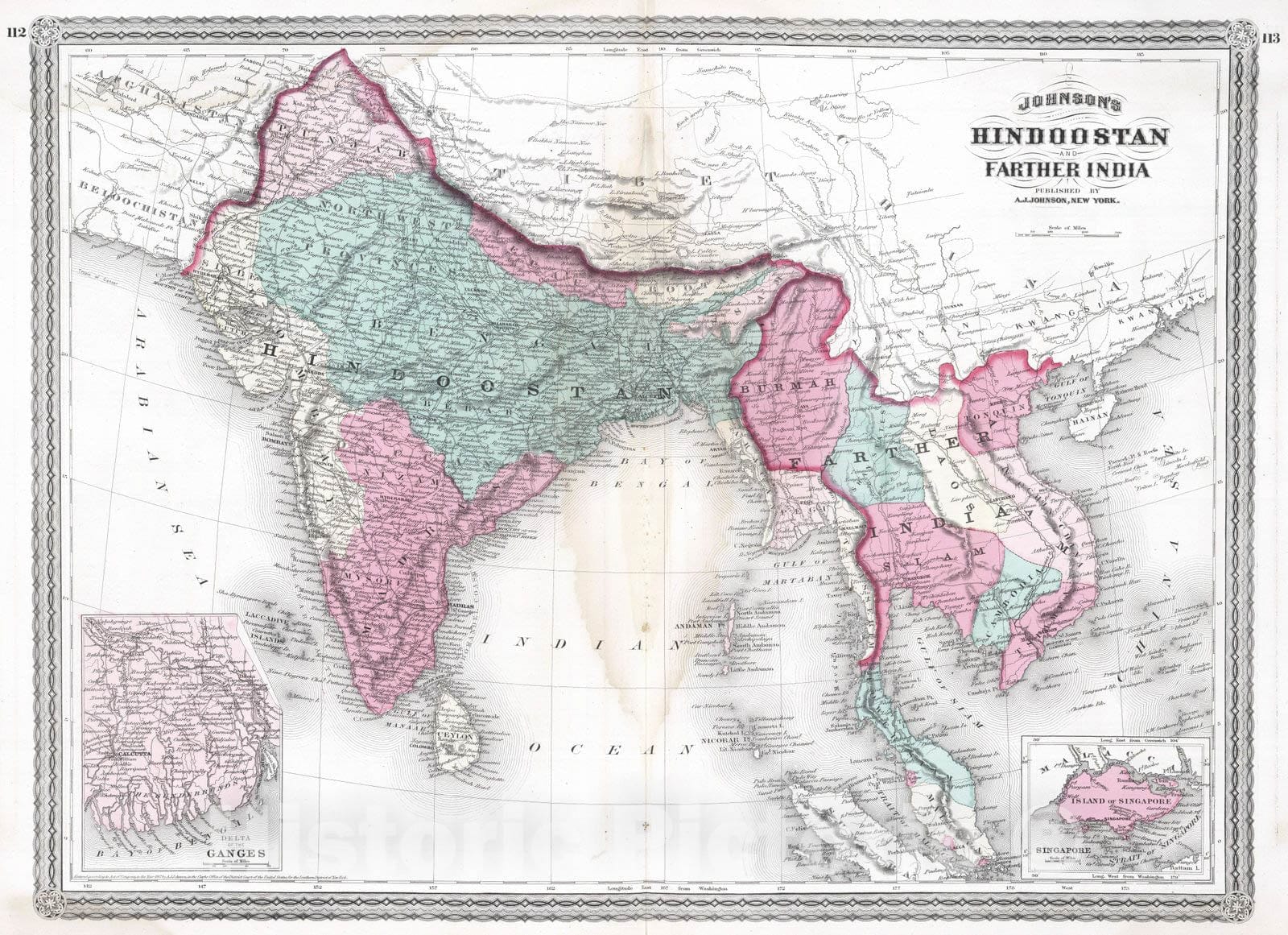 Historic Map : 1870 Hindoostan and Farther India. - Vintage Wall Art