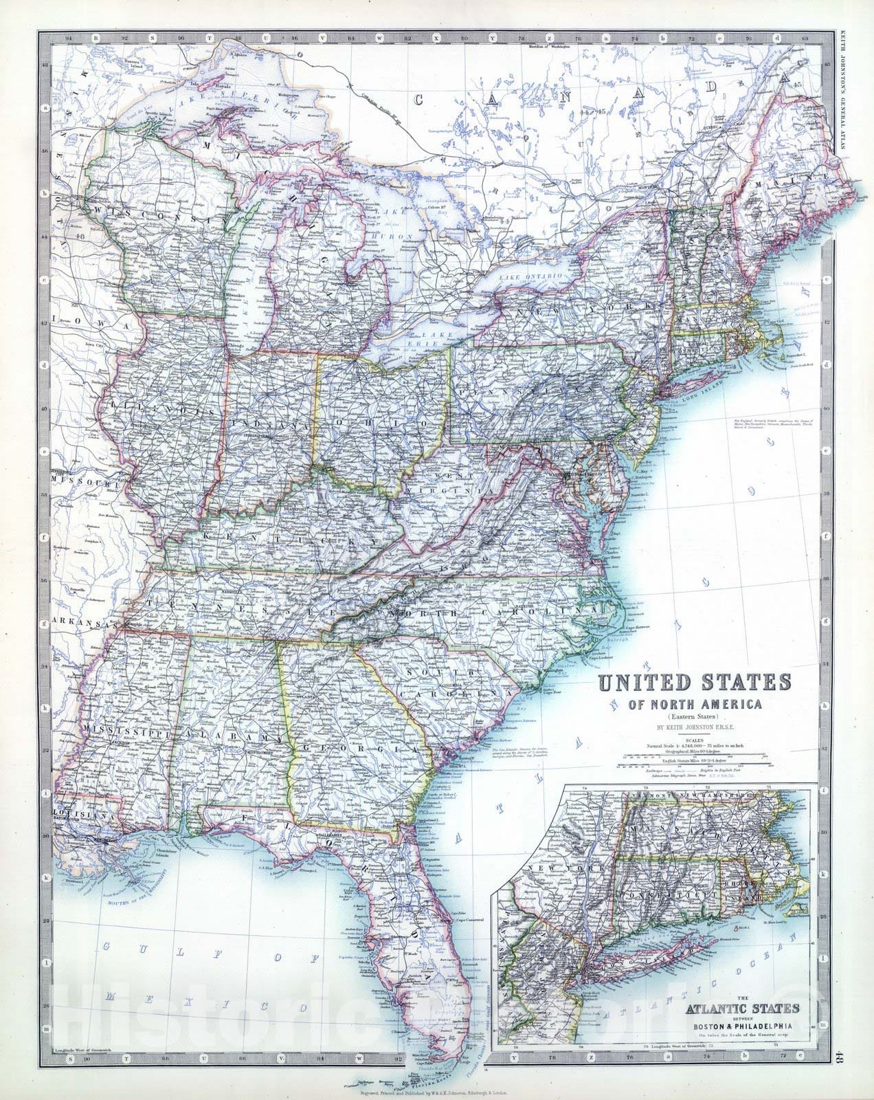 Historic Map : 1893 Eastern United States. - Vintage Wall Art