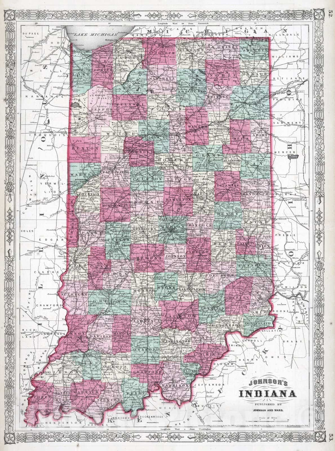 Historic Map : 1864 Indiana. - Vintage Wall Art