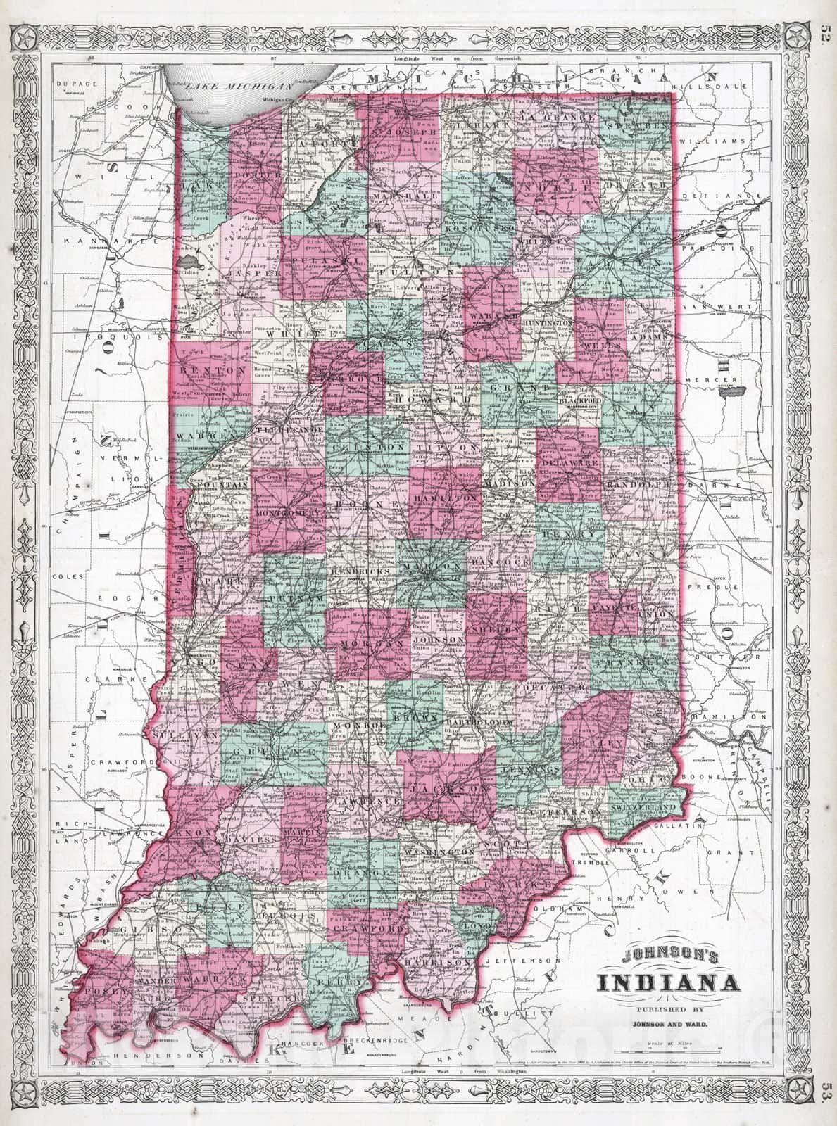 Historic Map : 1864 Indiana. - Vintage Wall Art