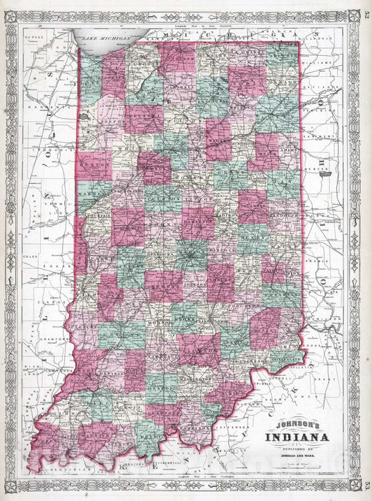 Historic Map : 1864 Indiana. - Vintage Wall Art