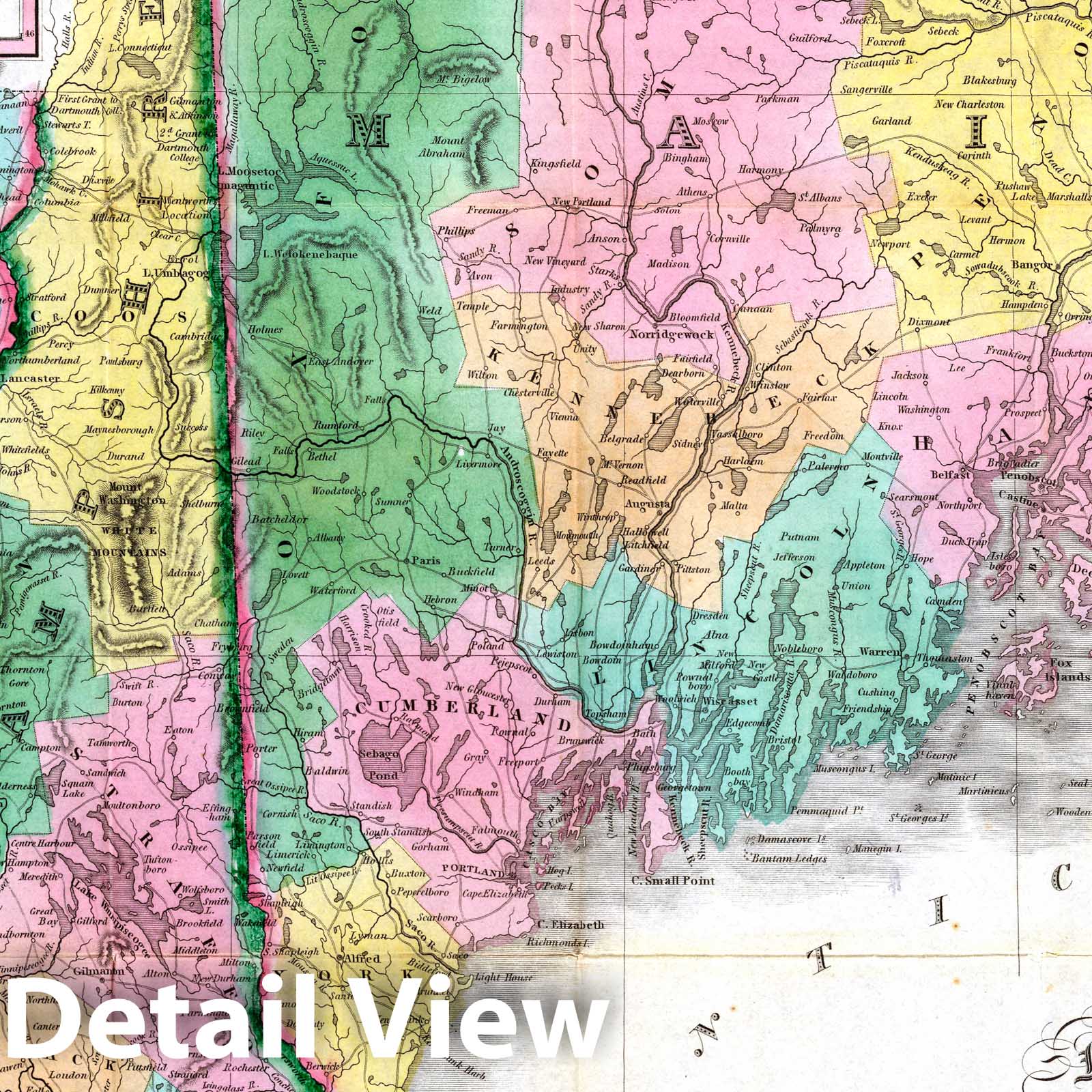 Maine, New Hampshire, and Vermont, 1827 - Historical Map Print