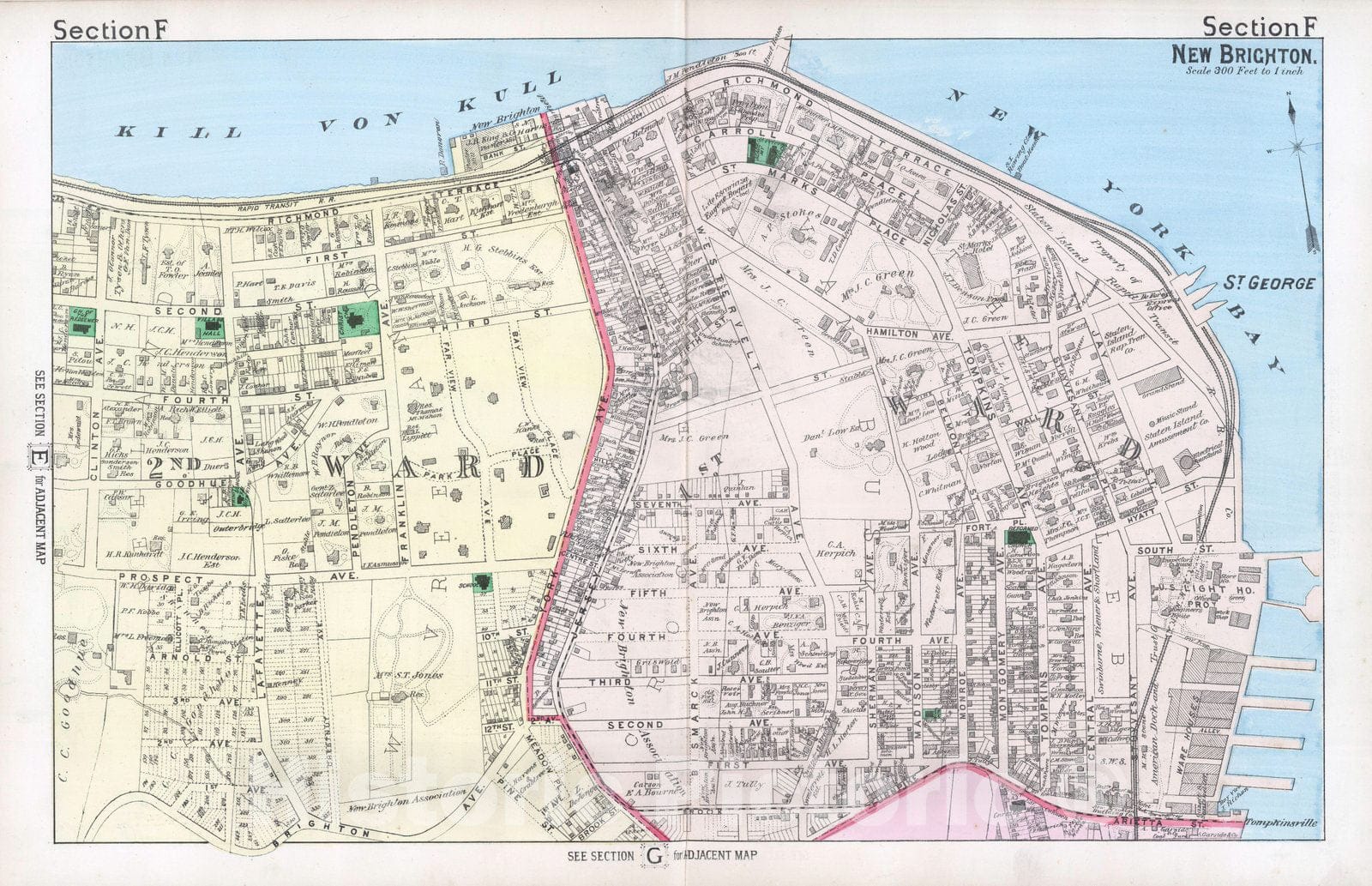 Historic Map : 1887 Section F. New Brighton. (Staten Island, New York). - Vintage Wall Art