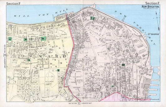 Historic Map : 1887 Section F. New Brighton. (Staten Island, New York). - Vintage Wall Art