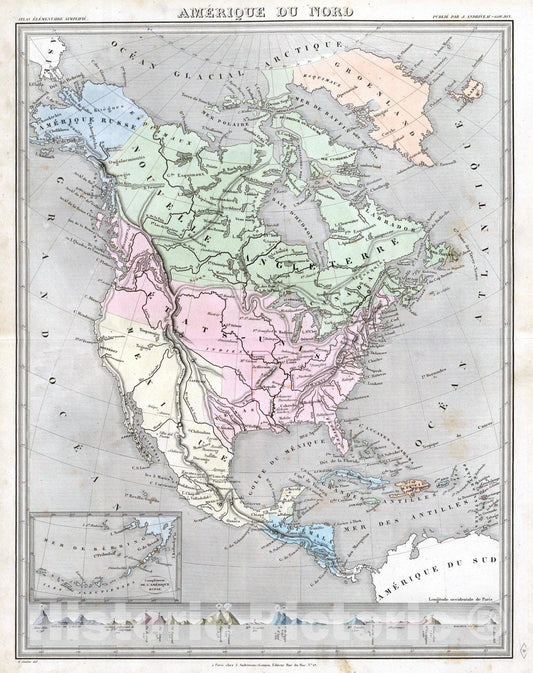 Historic Map : 1838 Amerique du Nord. - Vintage Wall Art