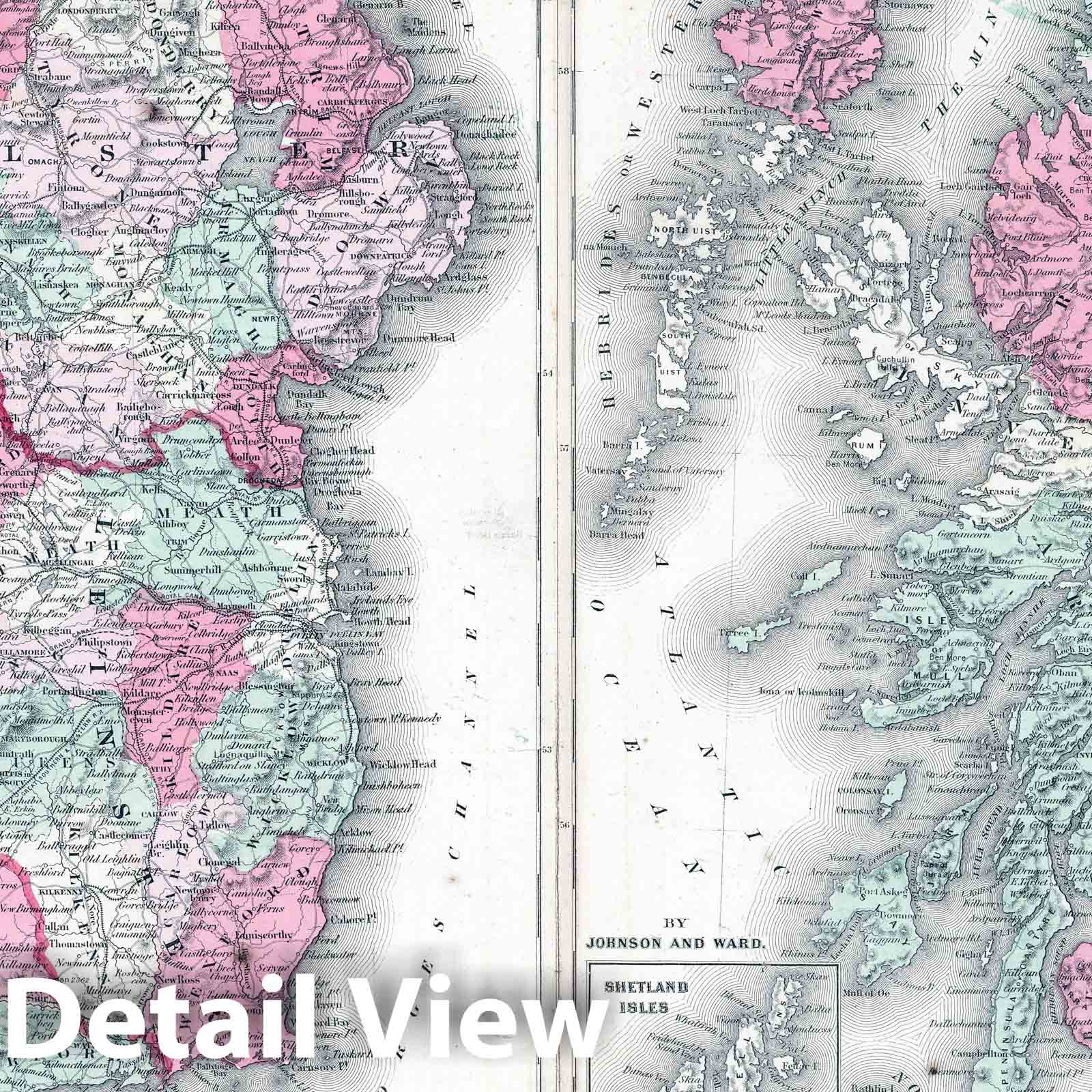 Ireland and Scotland - Railroad Map, 1864 - Historical Atlas Print