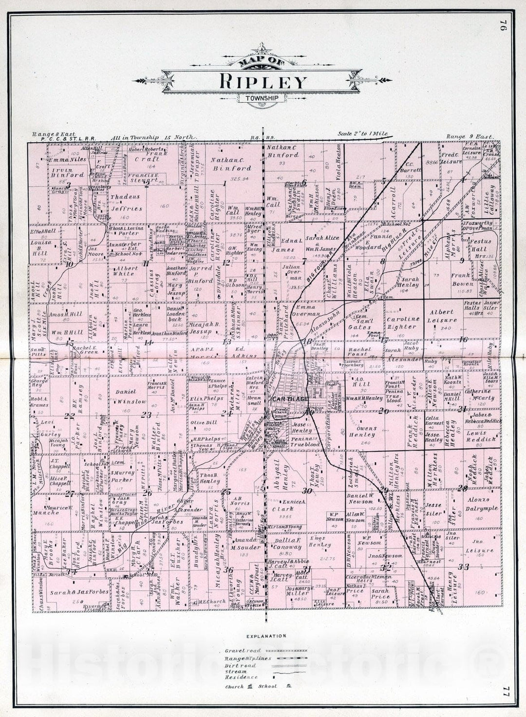 Historic Map : 1908 Ripley Township, Rush County, Indiana. - Vintage Wall Art