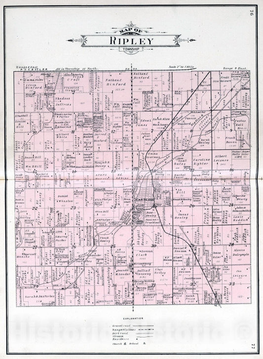 Historic Map : 1908 Ripley Township, Rush County, Indiana. - Vintage Wall Art