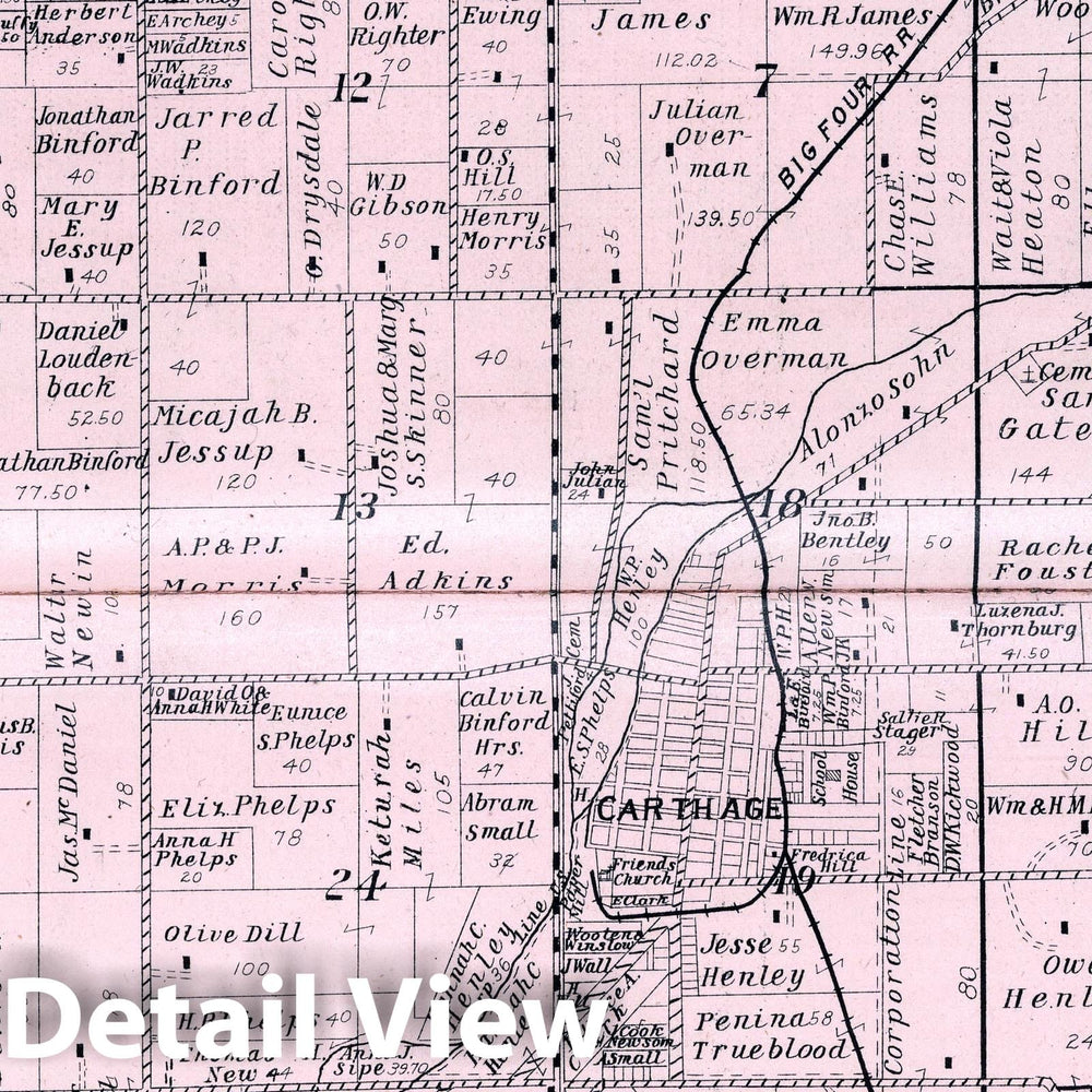 Historic Map : 1908 Ripley Township, Rush County, Indiana. - Vintage Wall Art
