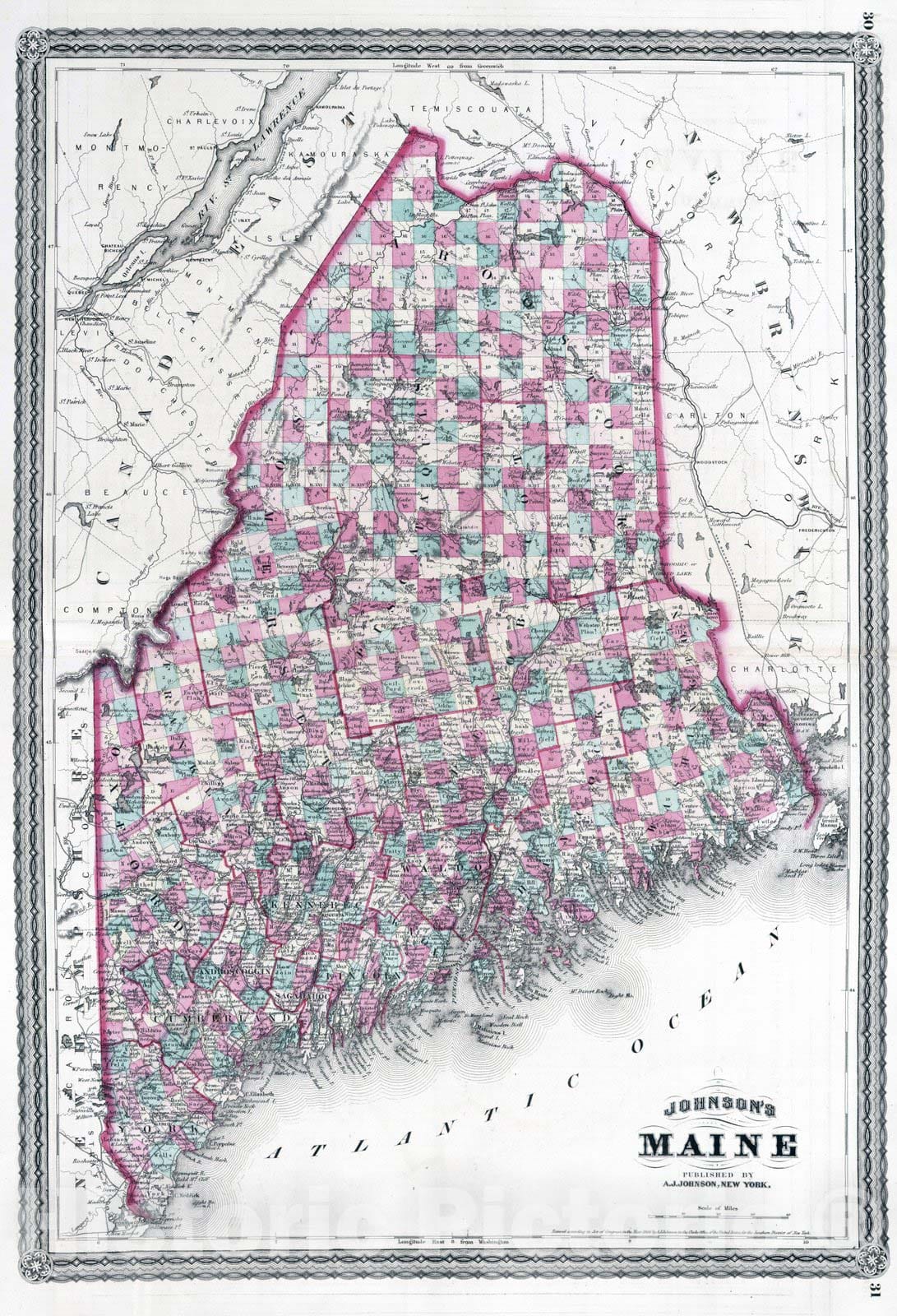 Historic Map : 1870 Maine. - Vintage Wall Art