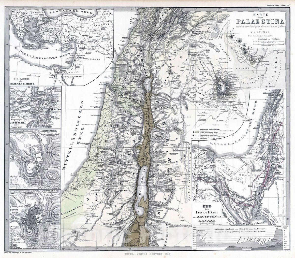 Historic Map : Israel; Palestine; Lebanon, 1866 Karte de Palestina. (Palestine). , Vintage Wall Art