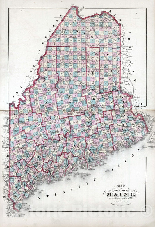 Historic Map : 1873 State of Maine. - Vintage Wall Art