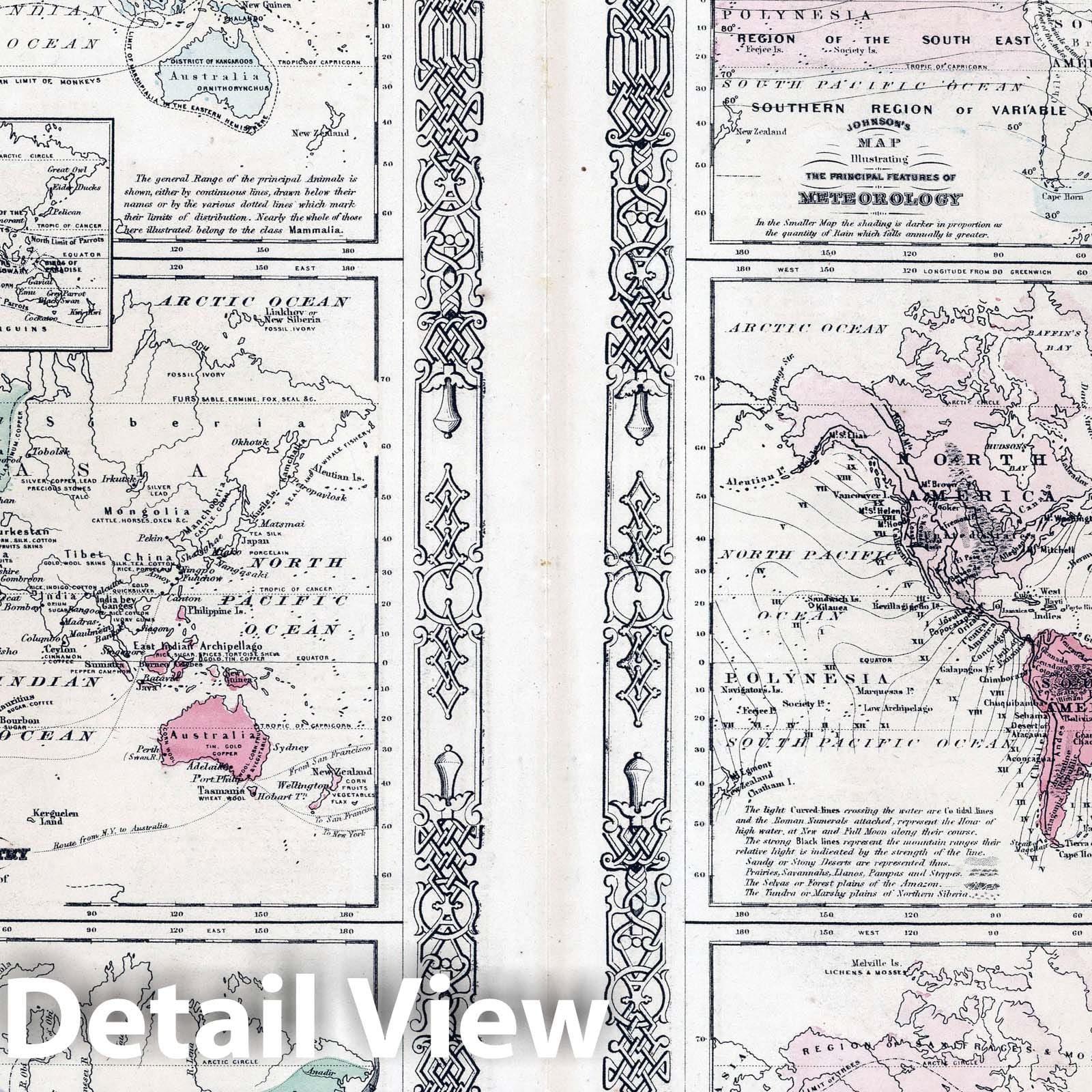 Map of the World - Thematic, 1864 - Johnson's Family Atlas Print