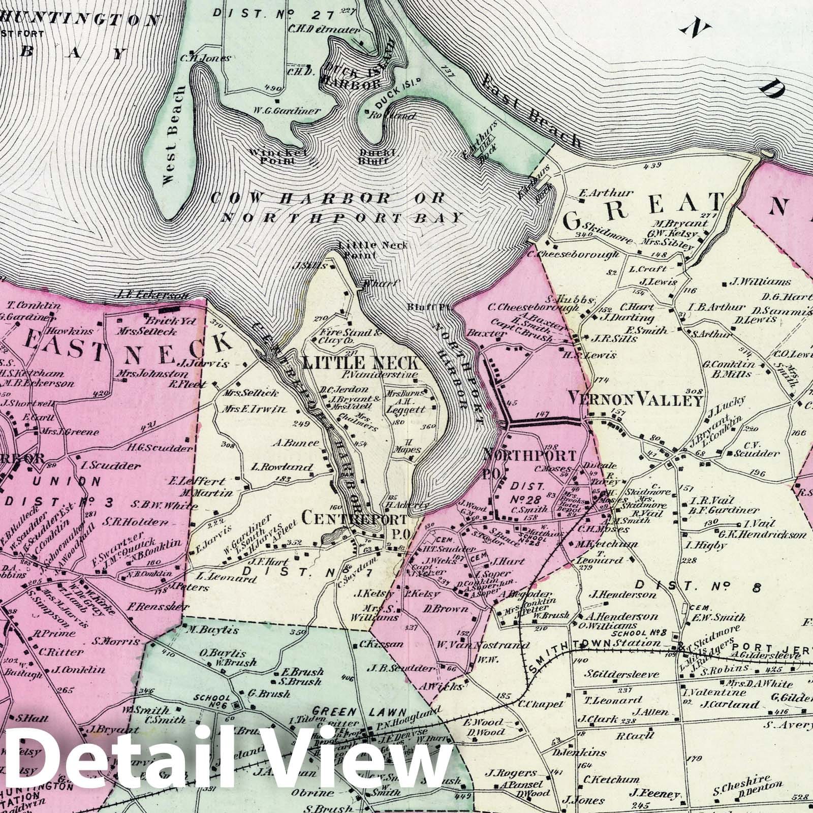 Huntington, Babylon, Long Island, New York - Property Map, 1873 - Historical Atlas Print