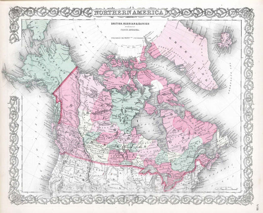 Historic Map : 1865 Northern America, British, Russian and Danish Possessions in North America. - Vintage Wall Art