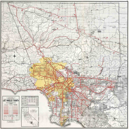 Historic Map - 1935 Los Angeles County. - Vintage Wall Art
