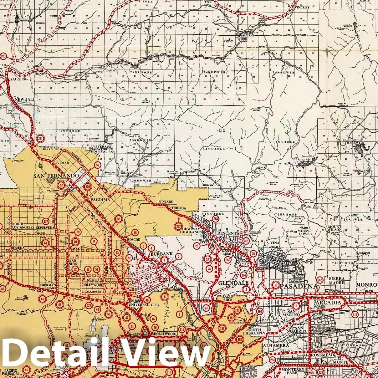Los Angeles County, California - Road Map, 1935 - Historical Print