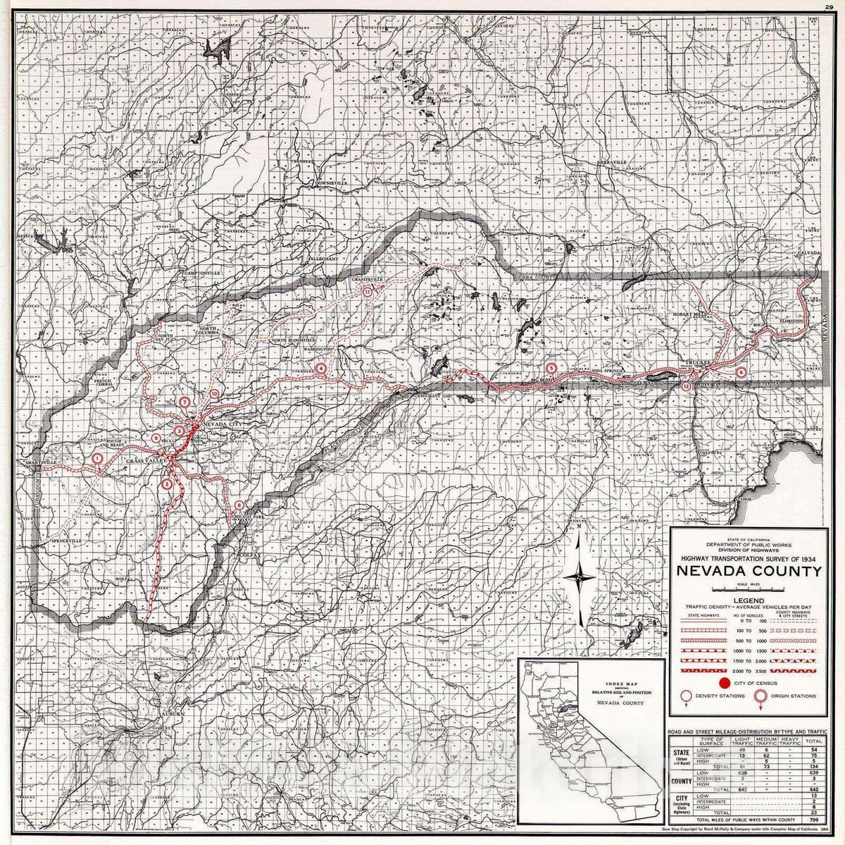 Historic Map : 1935 Nevada County. - Vintage Wall Art
