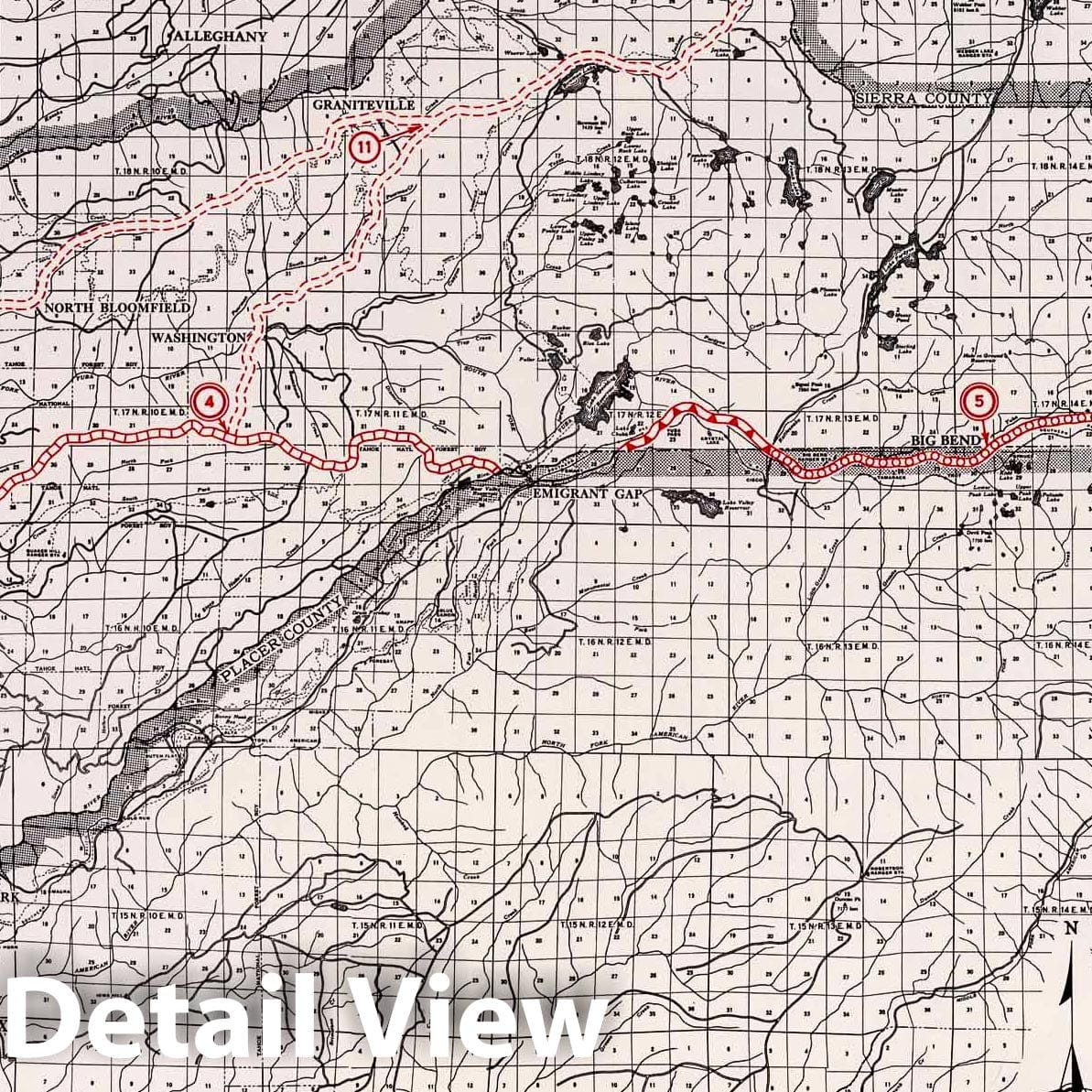 Nevada County, California - Road Map, 1935 - Historical Map Print