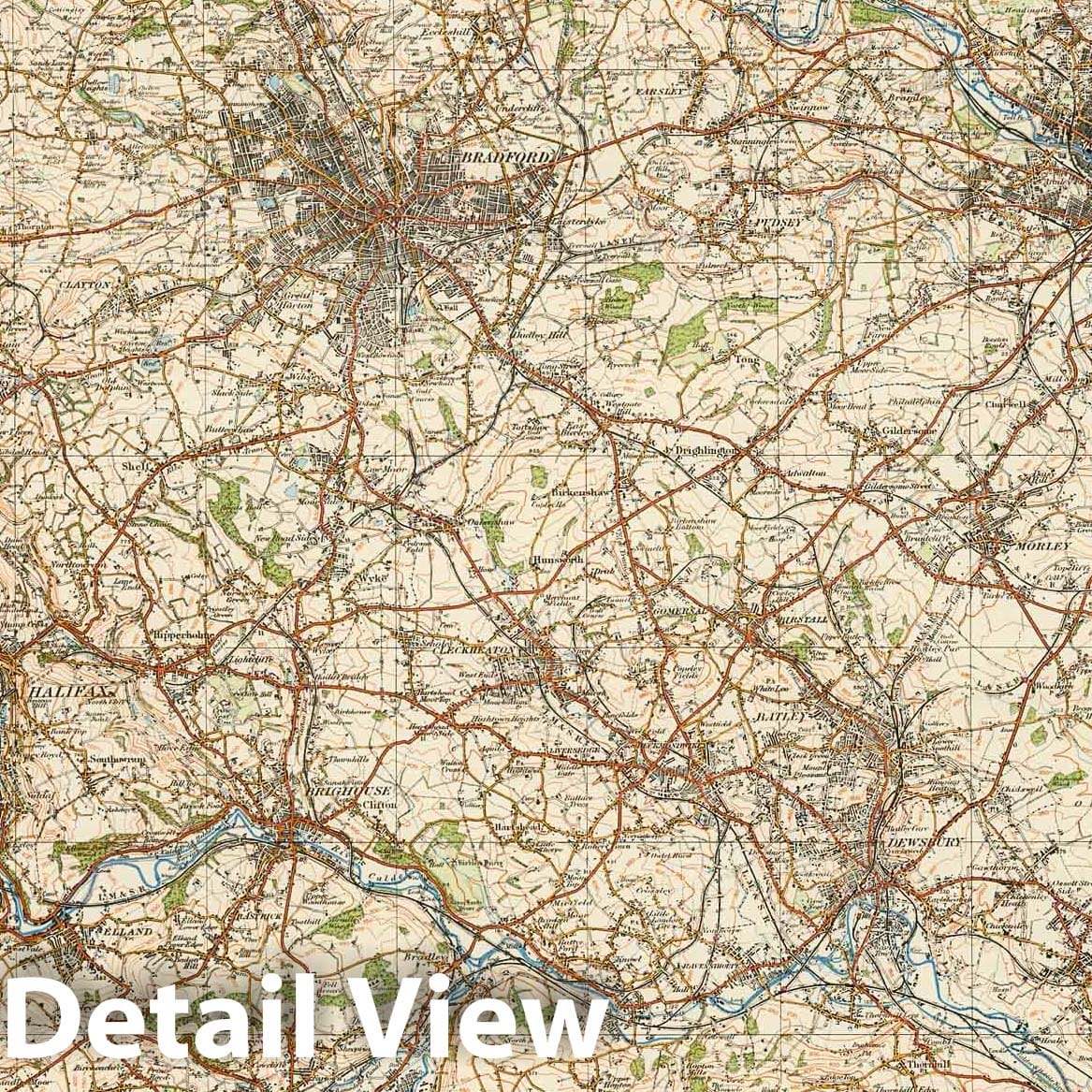 Leeds and Bradford - Survey Map, 1921 - Ordnance Survey Historical Print