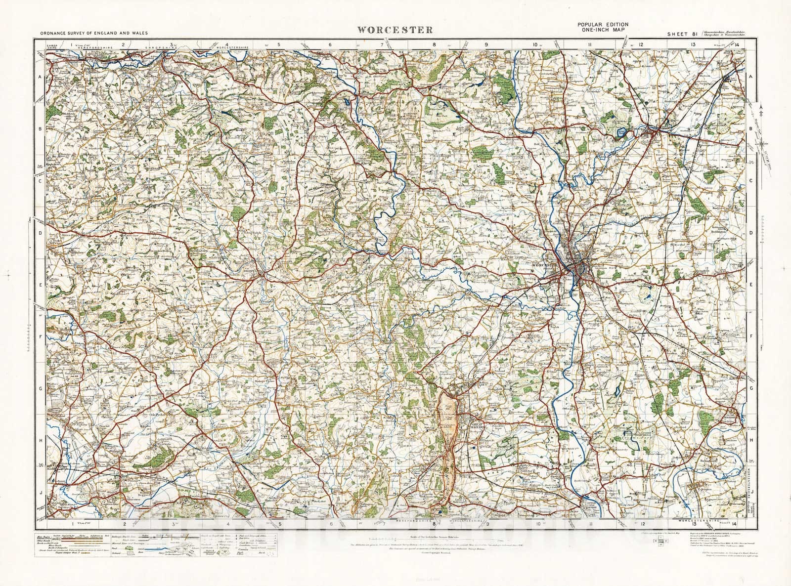 Historic Map : National Atlas - 1915 Sheet 81. Worcester. - Vintage Wall Art