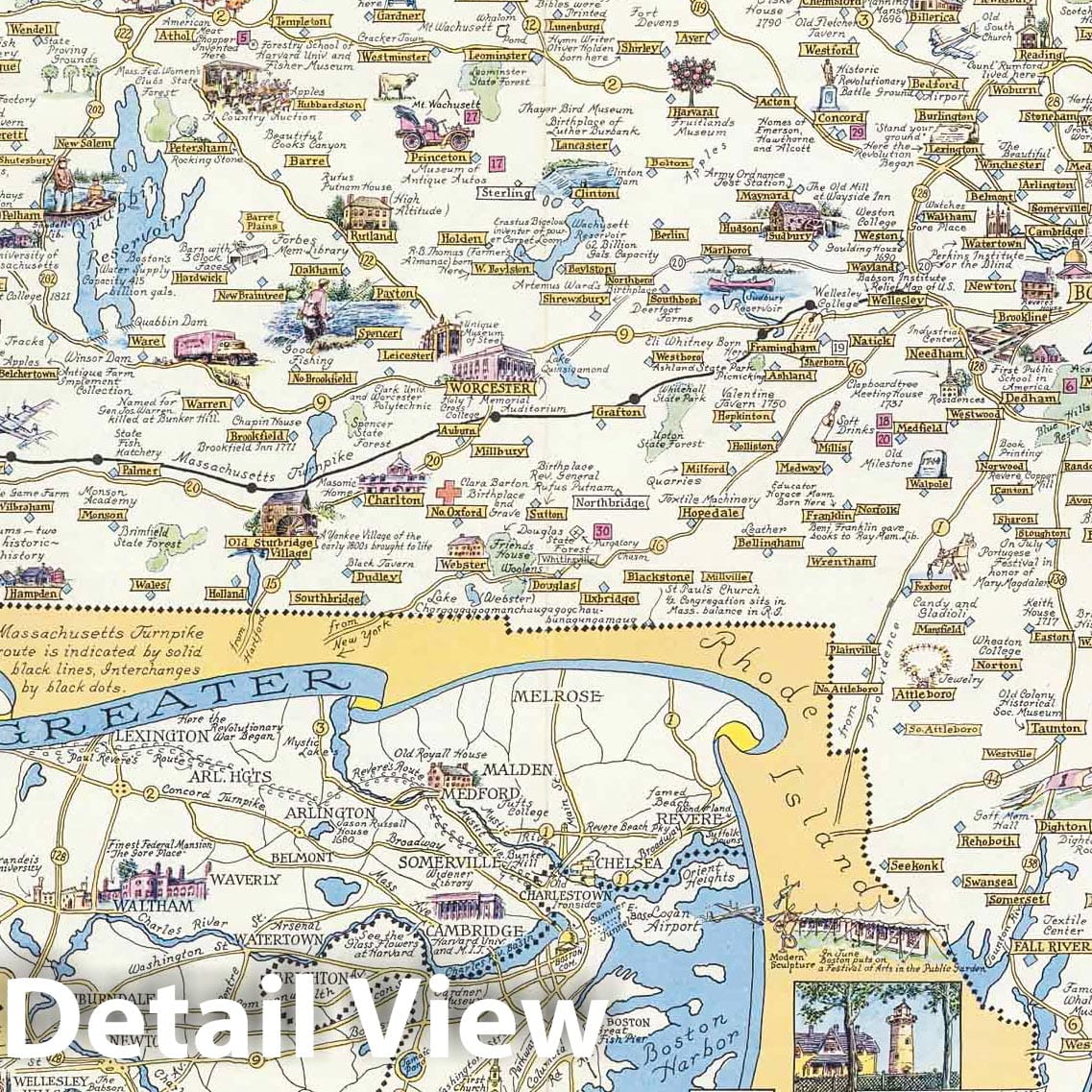 Massachusetts - Pictorial Map, 1957 - Historic Travel Map Print