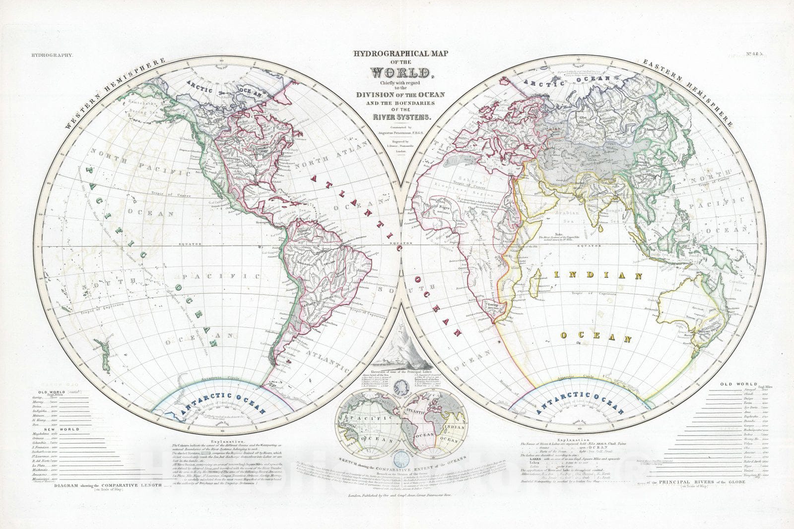 Historic Map : 1850 Hydrographical Map of the World : Vintage Wall Art