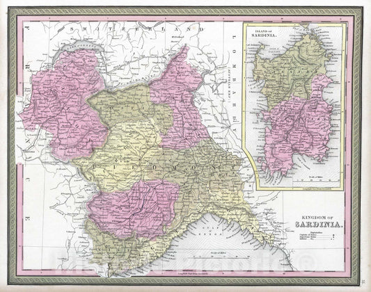 Historic Map : 1849 Kingdom of Sardinia - Vintage Wall Art