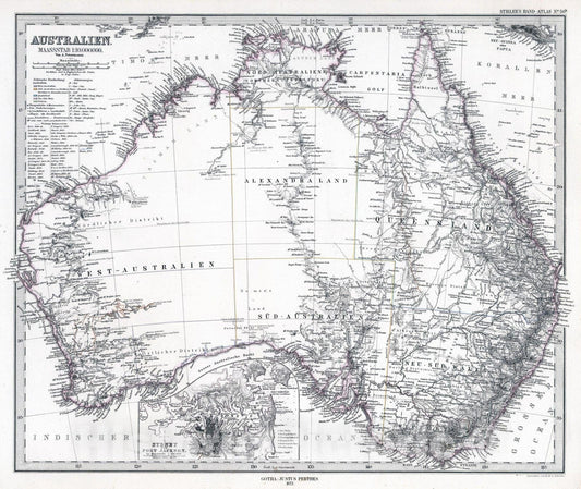 Historic Map : Australia, 1872 Australien. (Australia). , Vintage Wall Art