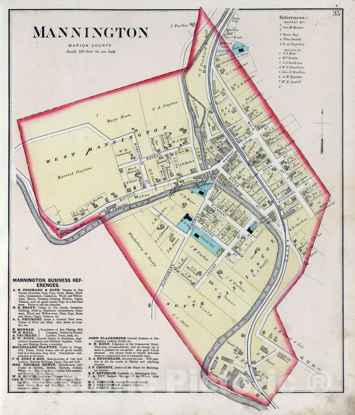 Historic Map : 1886 Mannington, Marion County, West Virginia. - Vintage Wall Art