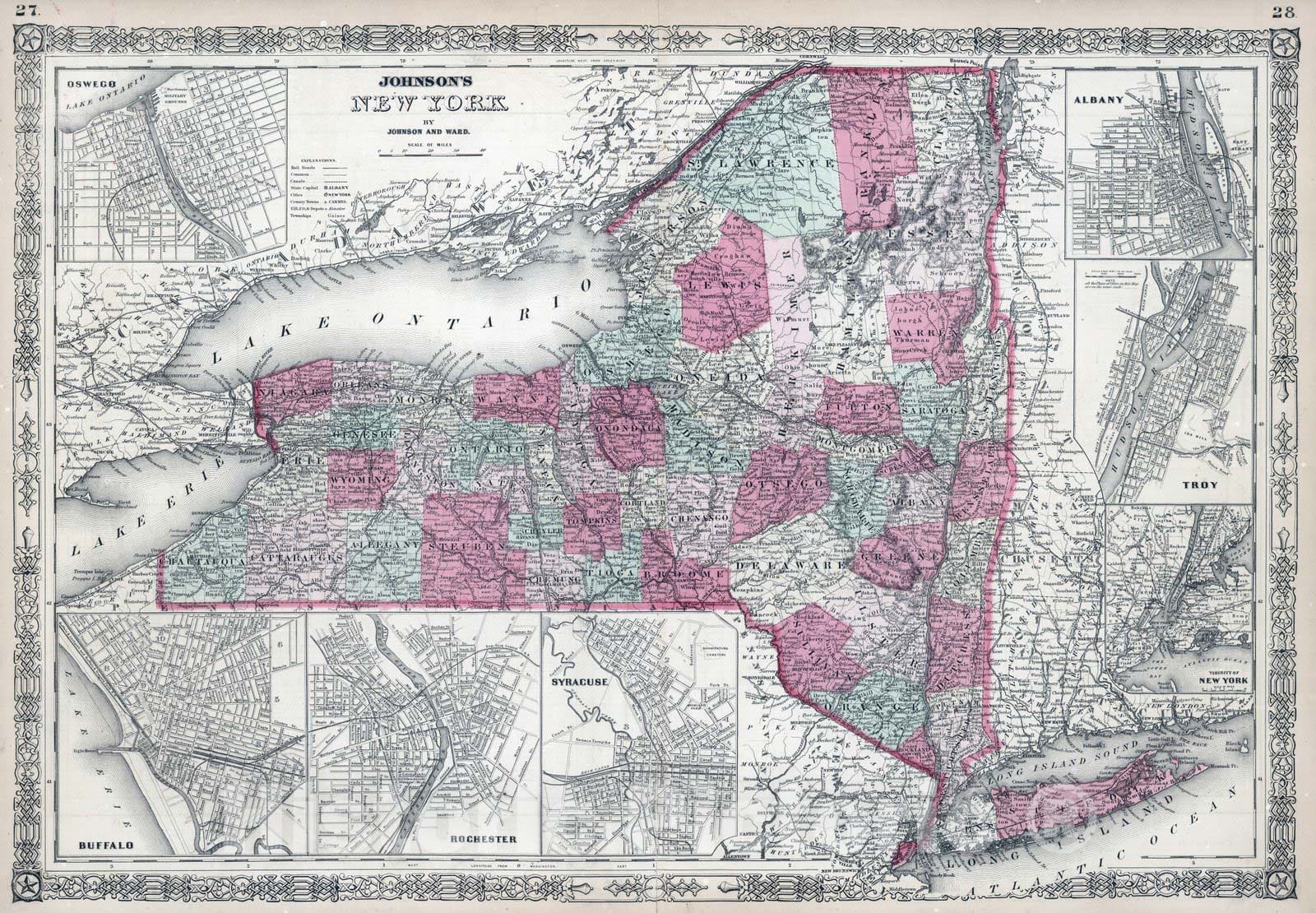 Historic Map : 1864 New York (state) - Vintage Wall Art