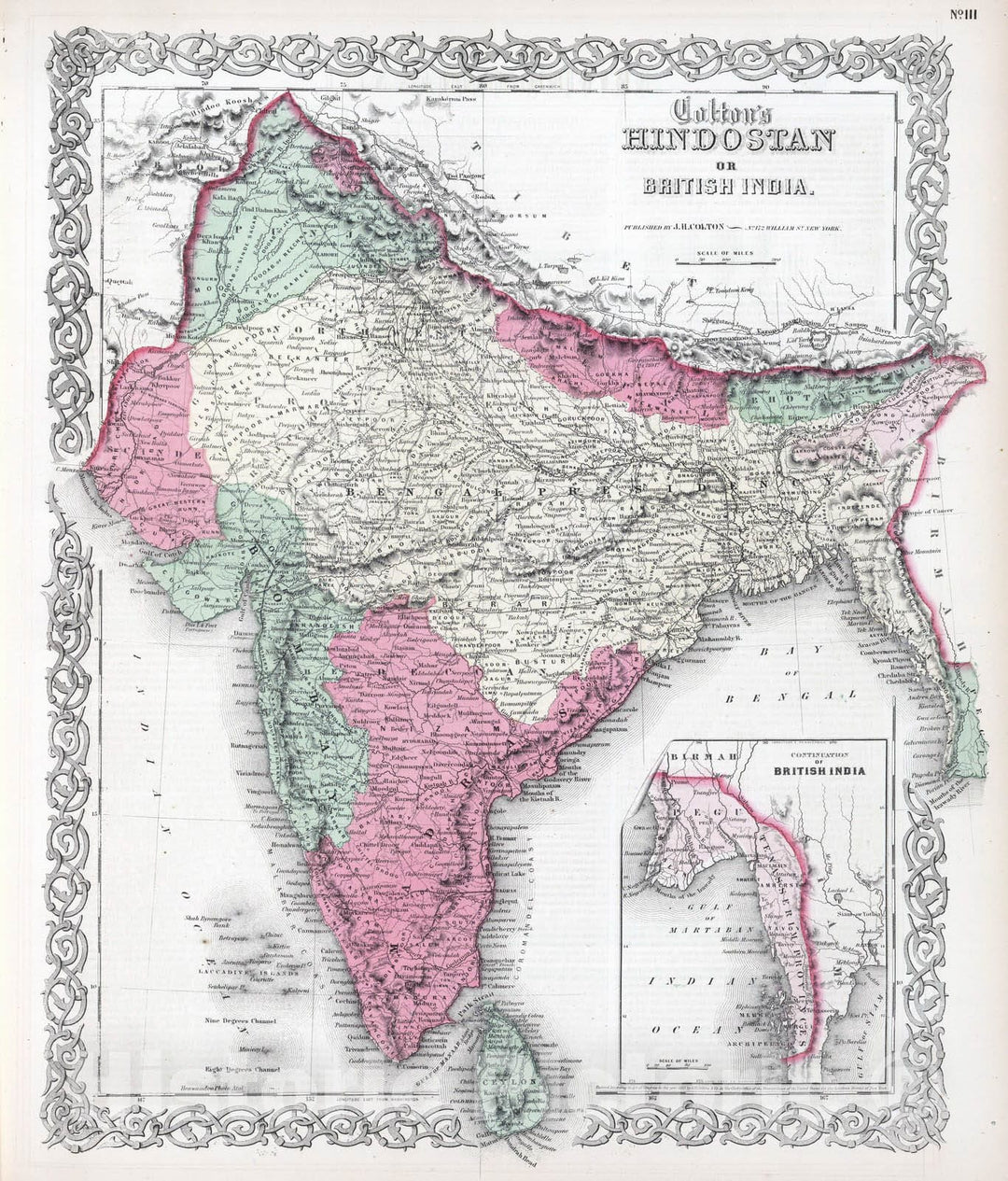 Historic Wall Map : 1865 Hindoostan or British India. - Vintage Wall Art