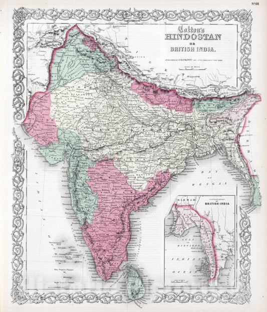 Historic Wall Map : 1865 Hindoostan or British India. - Vintage Wall Art