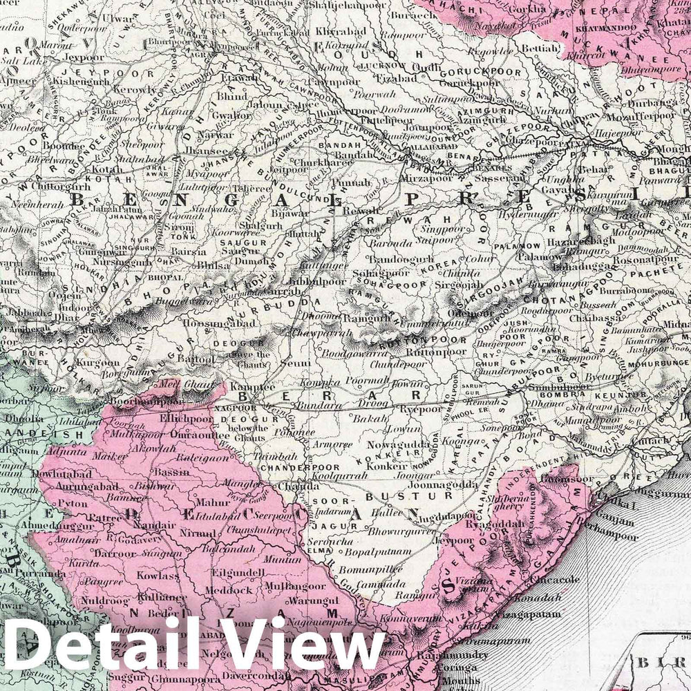 Historic Wall Map : 1865 Hindoostan or British India. - Vintage Wall Art