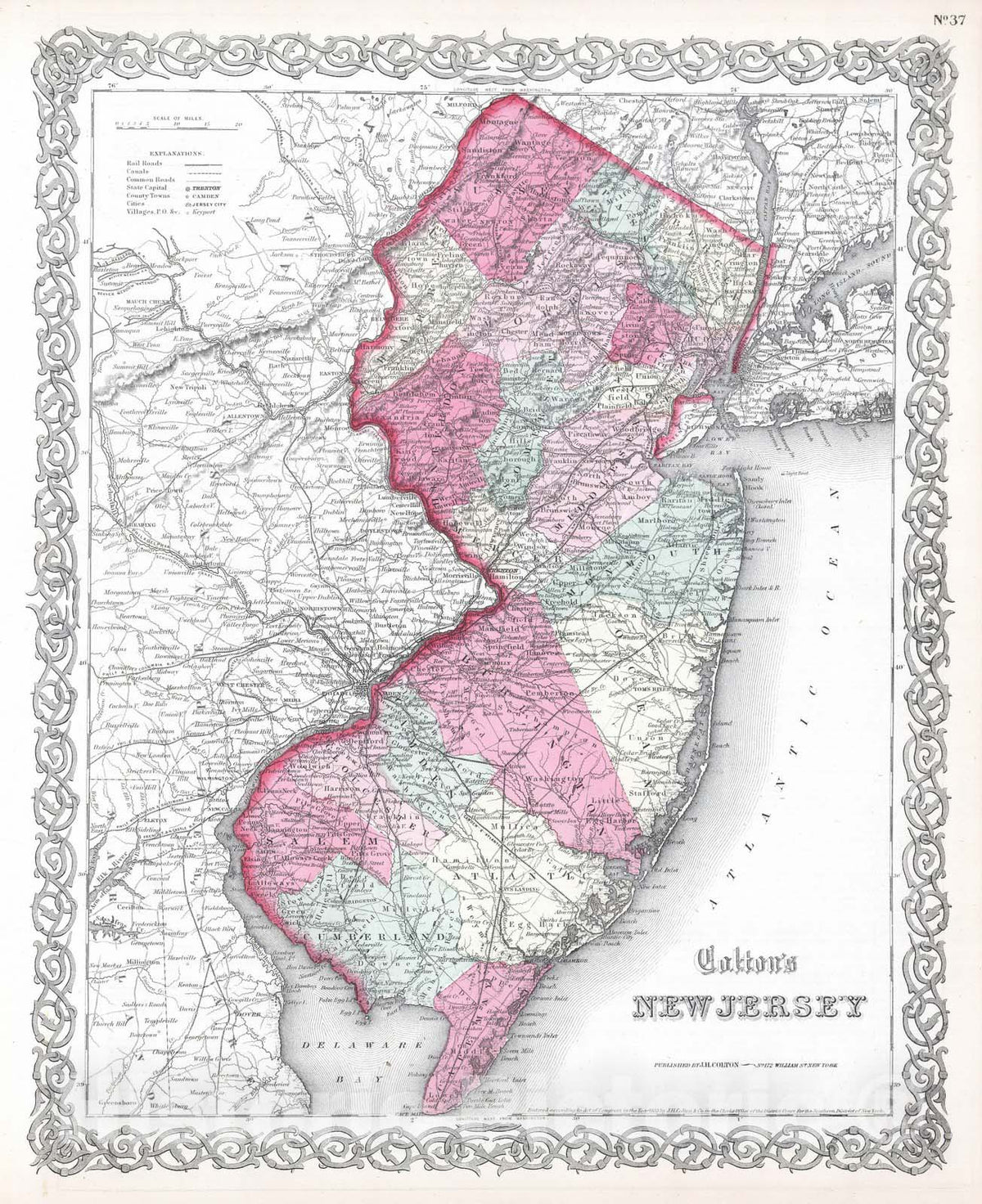 Historic Map : 1865 New Jersey. v1 - Vintage Wall Art