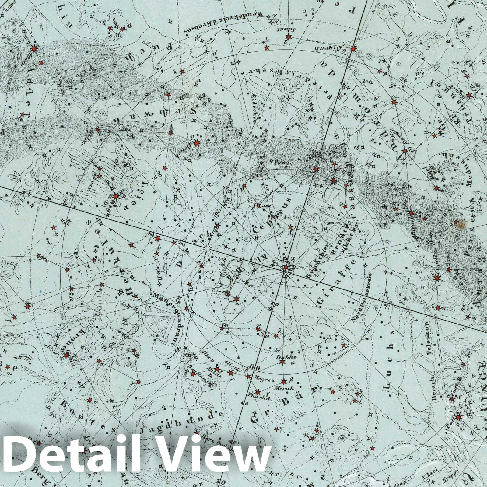 Northern Sky - Celestial Map, 1874 - Historical Star Chart Print