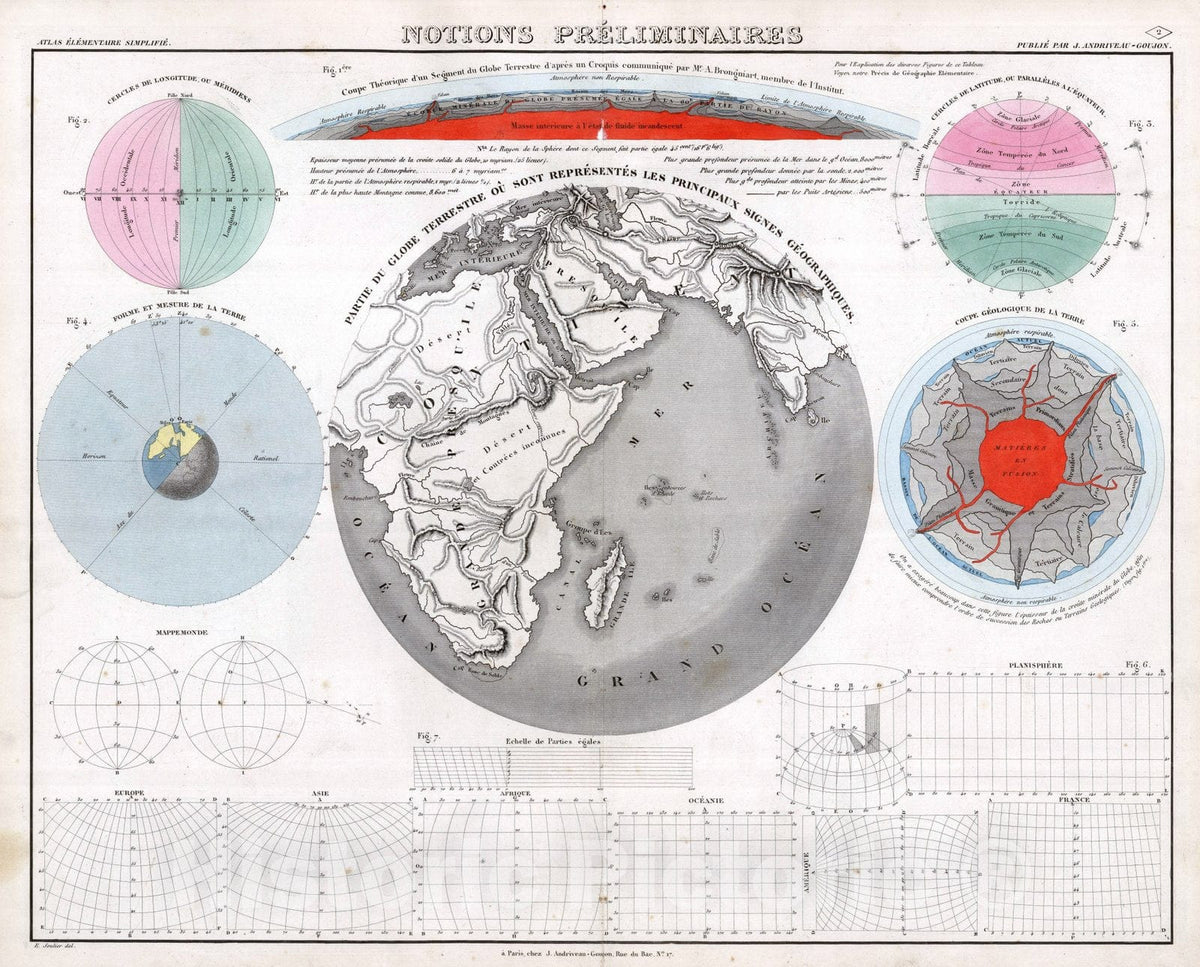Historic Map : 1838 Notions Preliminaires. - Vintage Wall Art