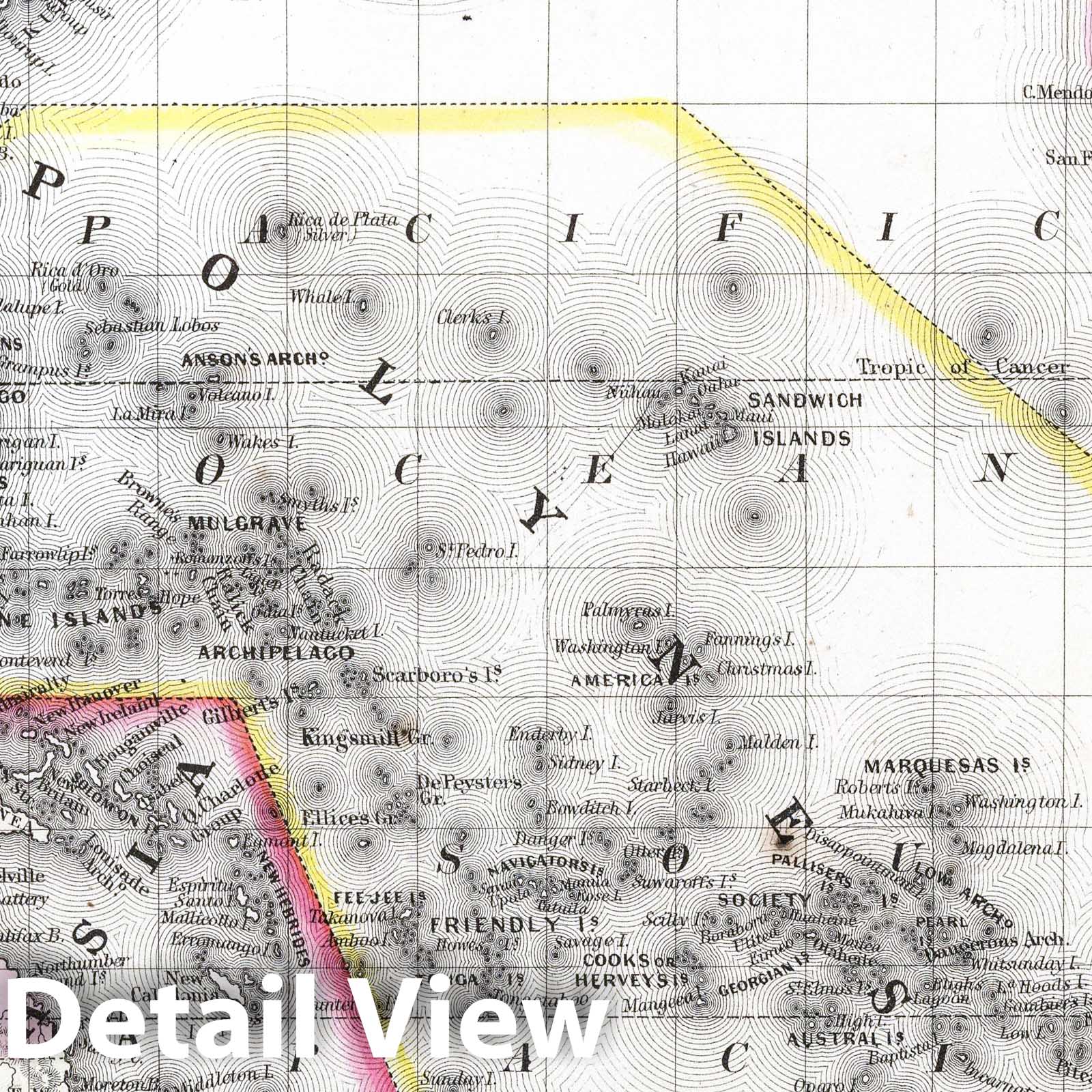 Oceania with Sandwich Islands, 1865 - Historical Map Print