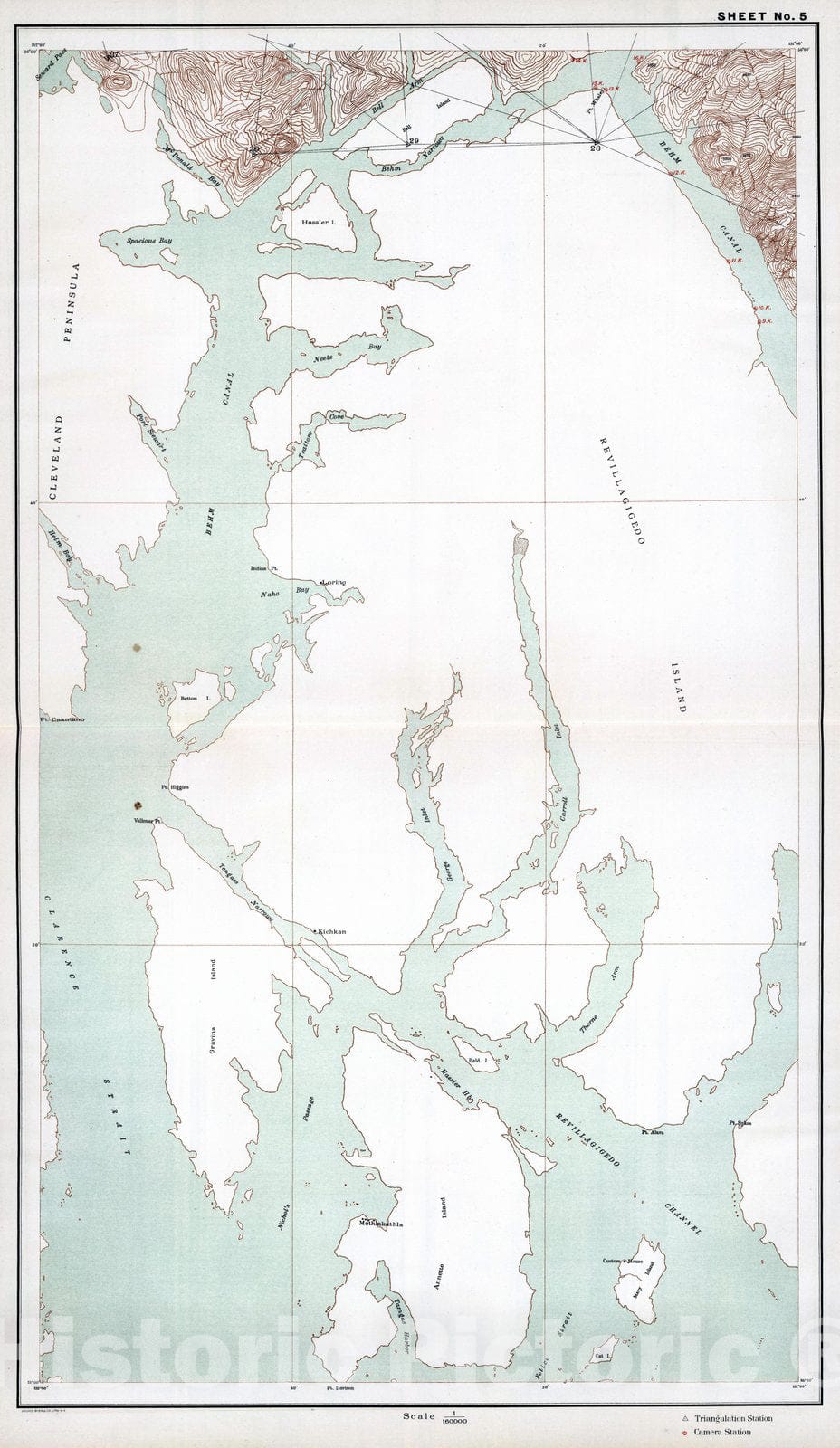 Historic Map : 1904 Sheet No. 5. (Behm Canal, Revillagigedo Island, Clarence Strait, Nichol's Passage, Revillagigedo Channel, Cleveland Peninsula)