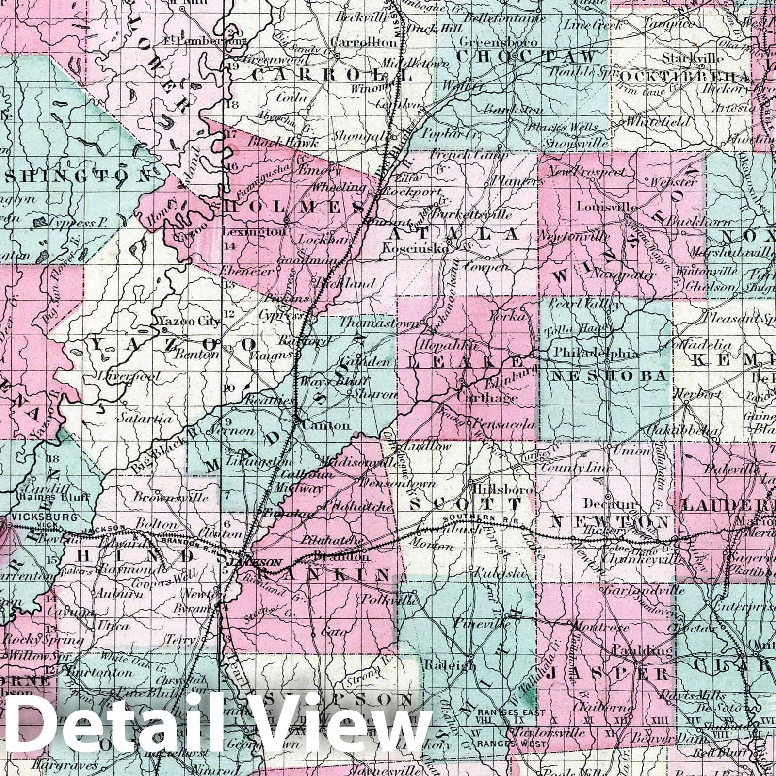 Mississippi, 1869 - Historical Map Print from Colton's Atlas