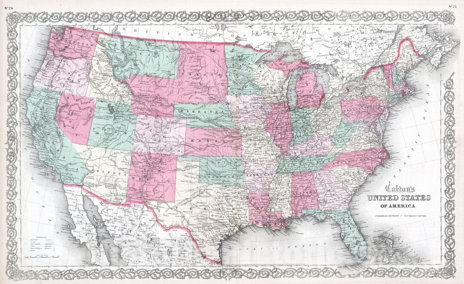 Historic Map : 1865 United States of America. - Vintage Wall Art