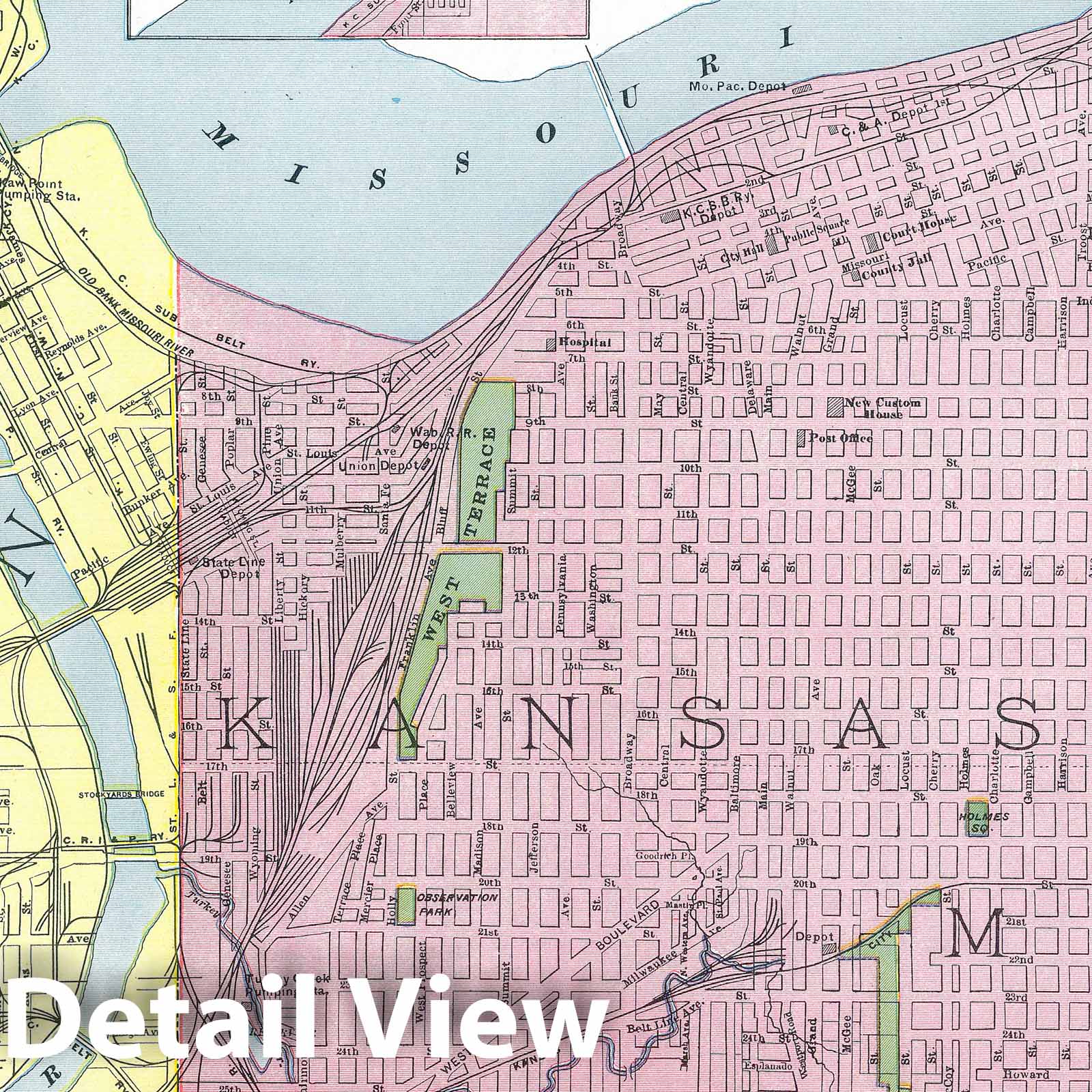 Kansas City, Missouri - Railroad Map, 1903 - Rand McNally Atlas Print