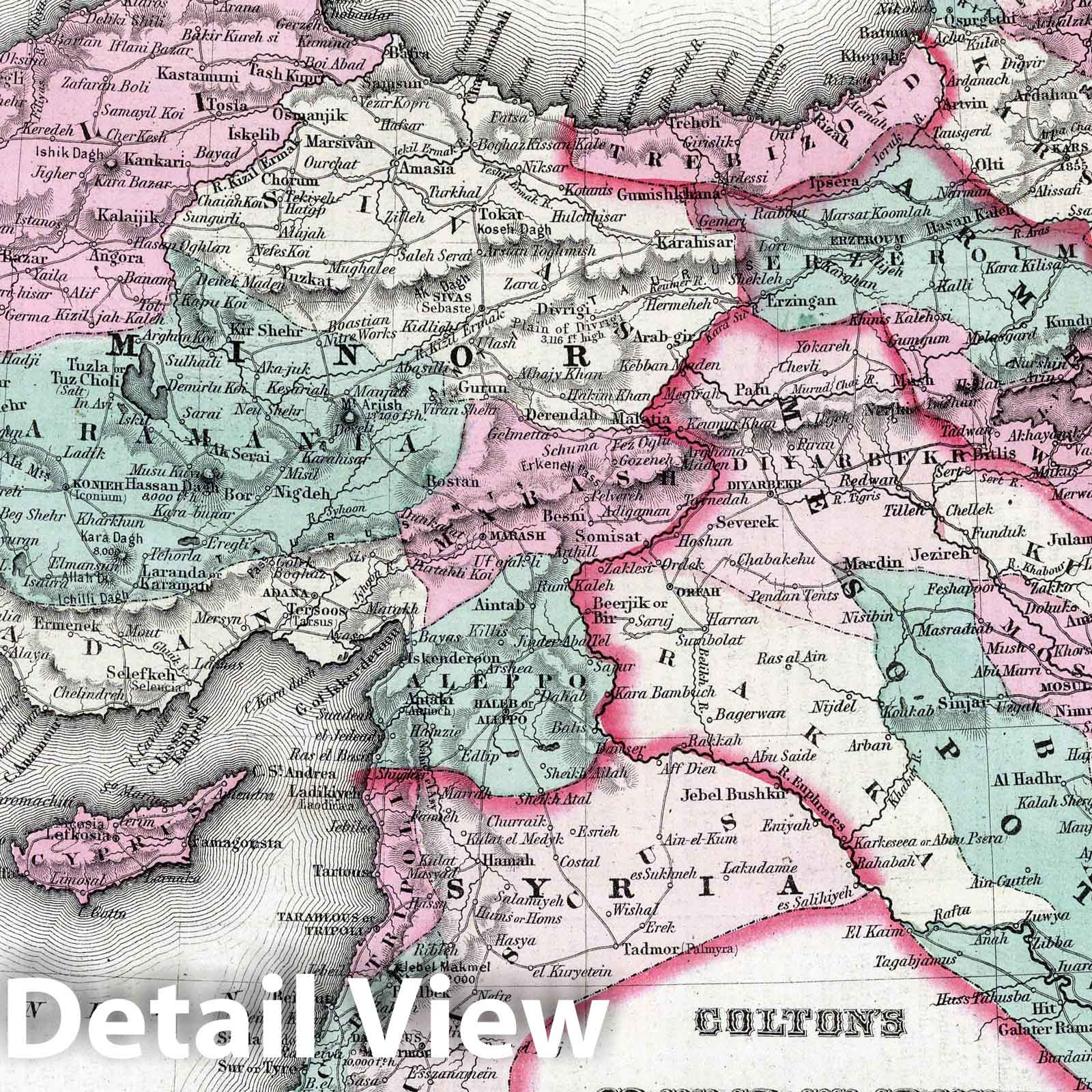 Turkey in Asia and the Caucasian Provinces of Russia, 1869 - Historical Map Print