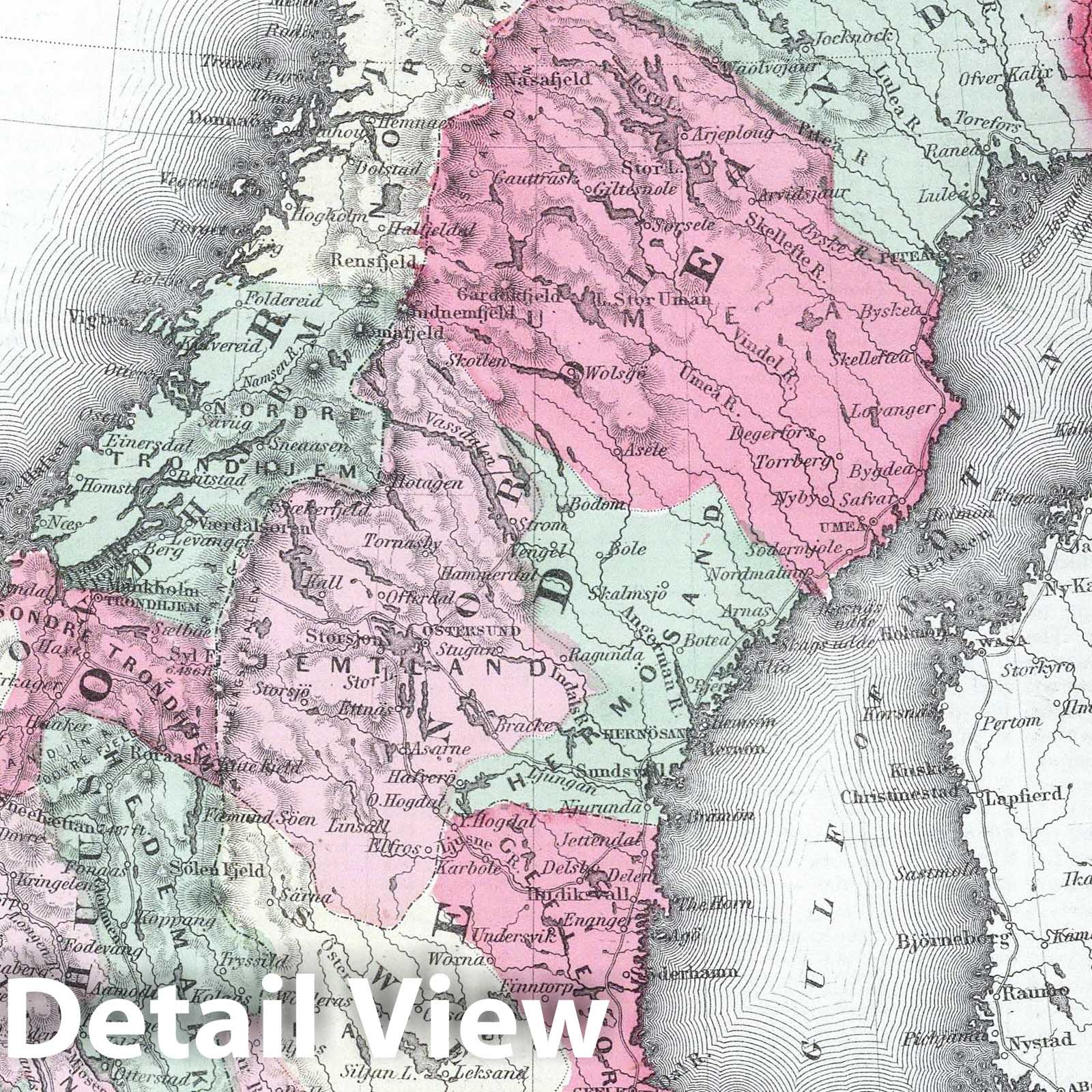 Sweden and Norway - Boundary Map, 1865 - Colton Historical Map Print