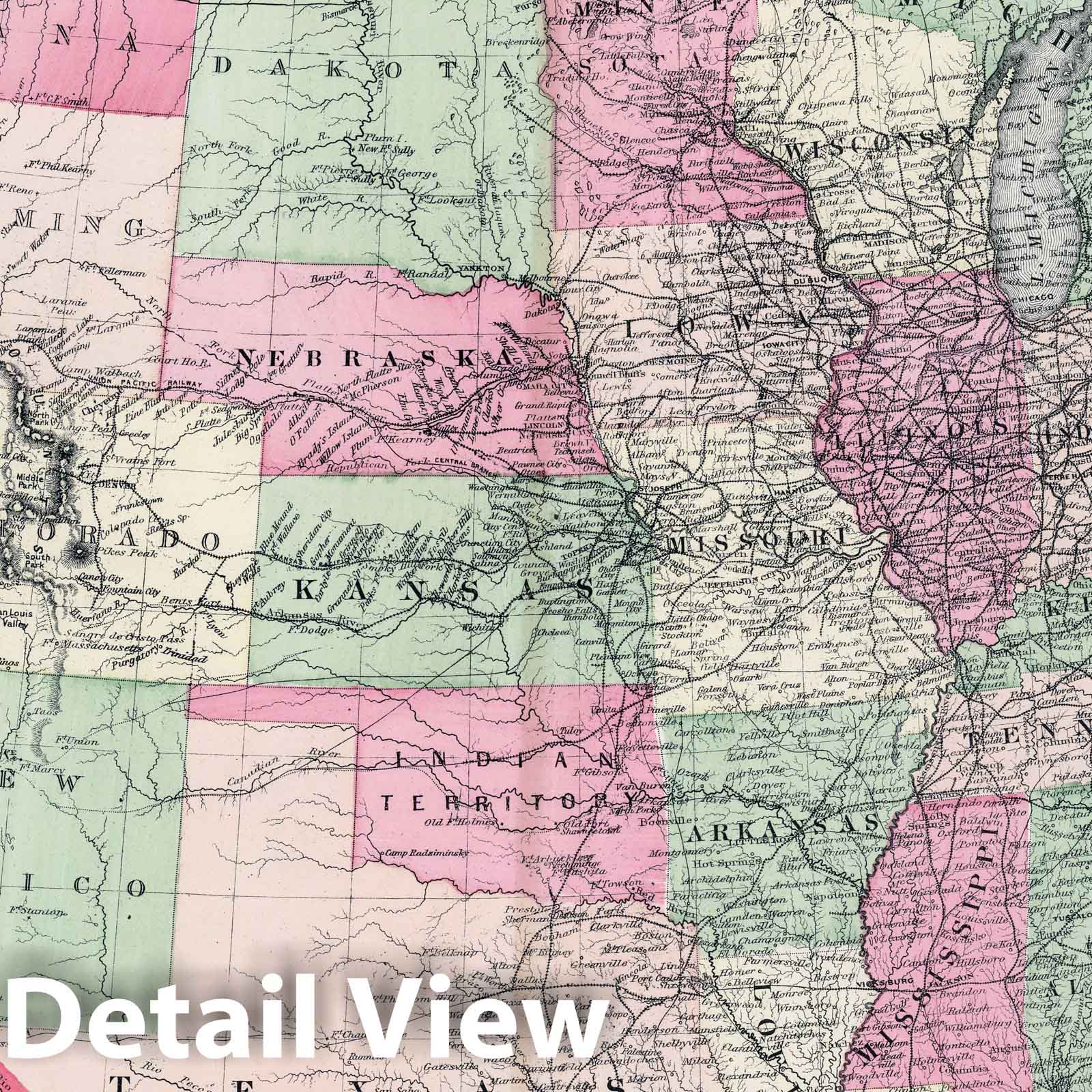 Historic Wall Map : 1877 Railroad Map of the United States. - Vintage Wall Art