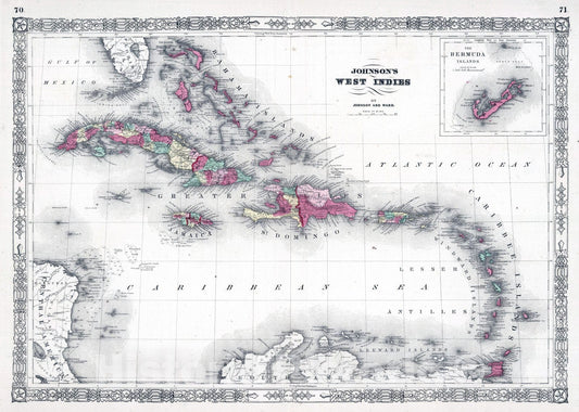 Historic Map : 1865 West Indies : Vintage Wall Art