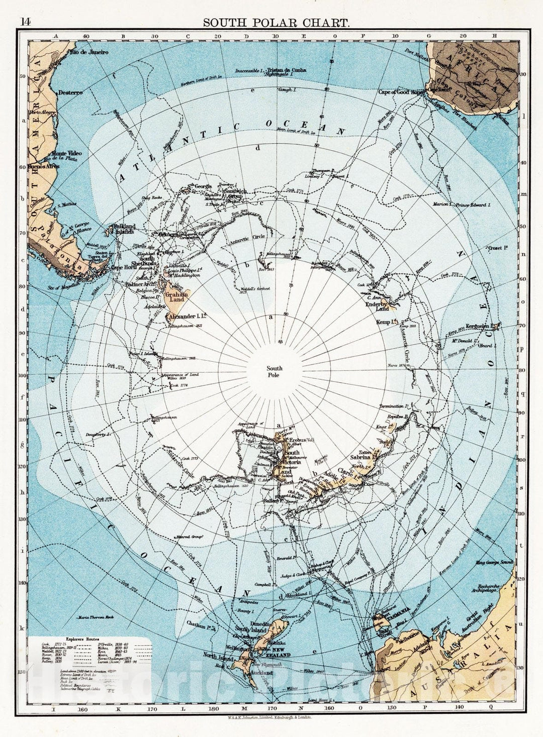 Historic Map : 1906 South Polar Chart. - Vintage Wall Art