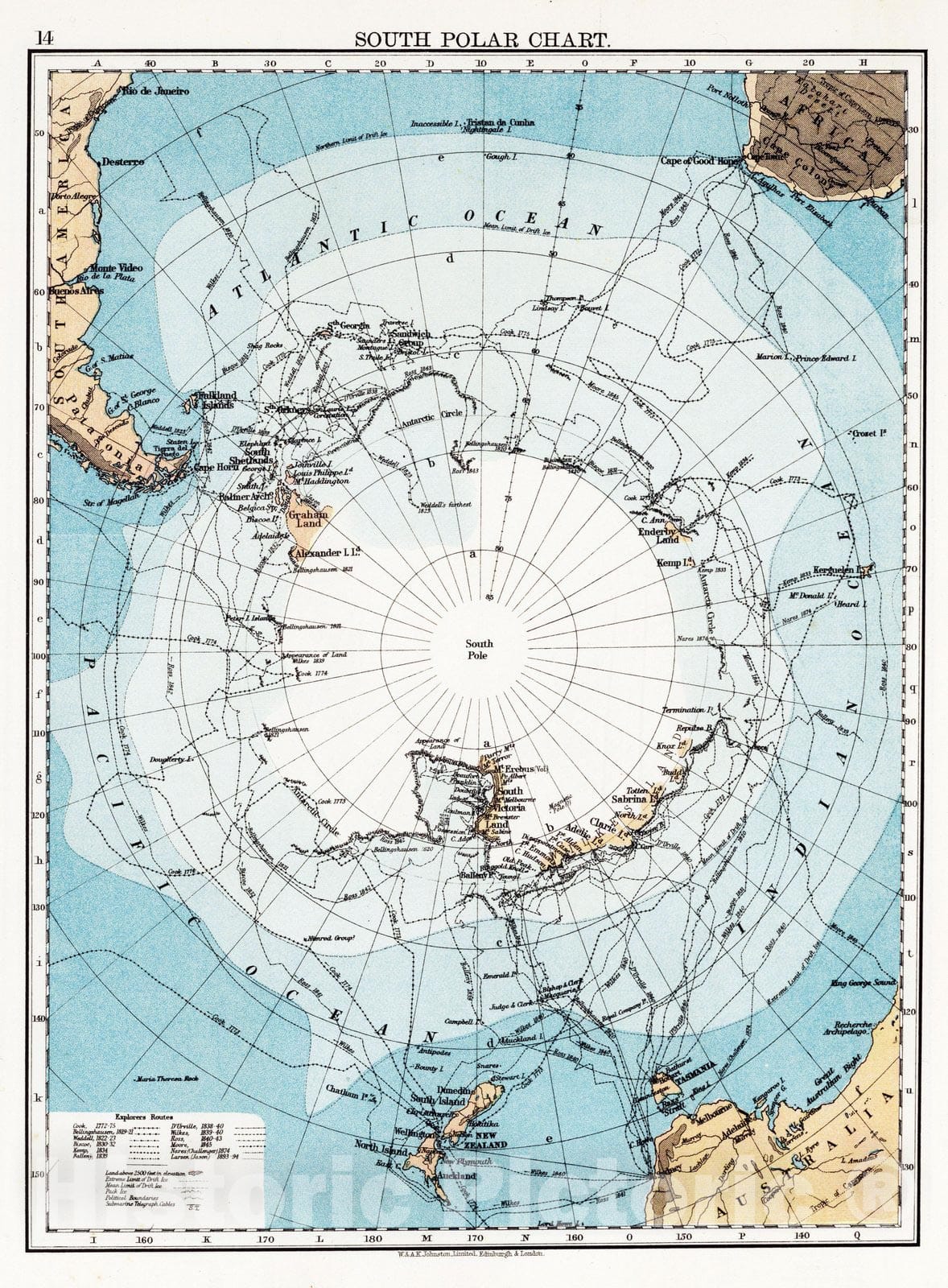 Historic Map : 1906 South Polar Chart. - Vintage Wall Art