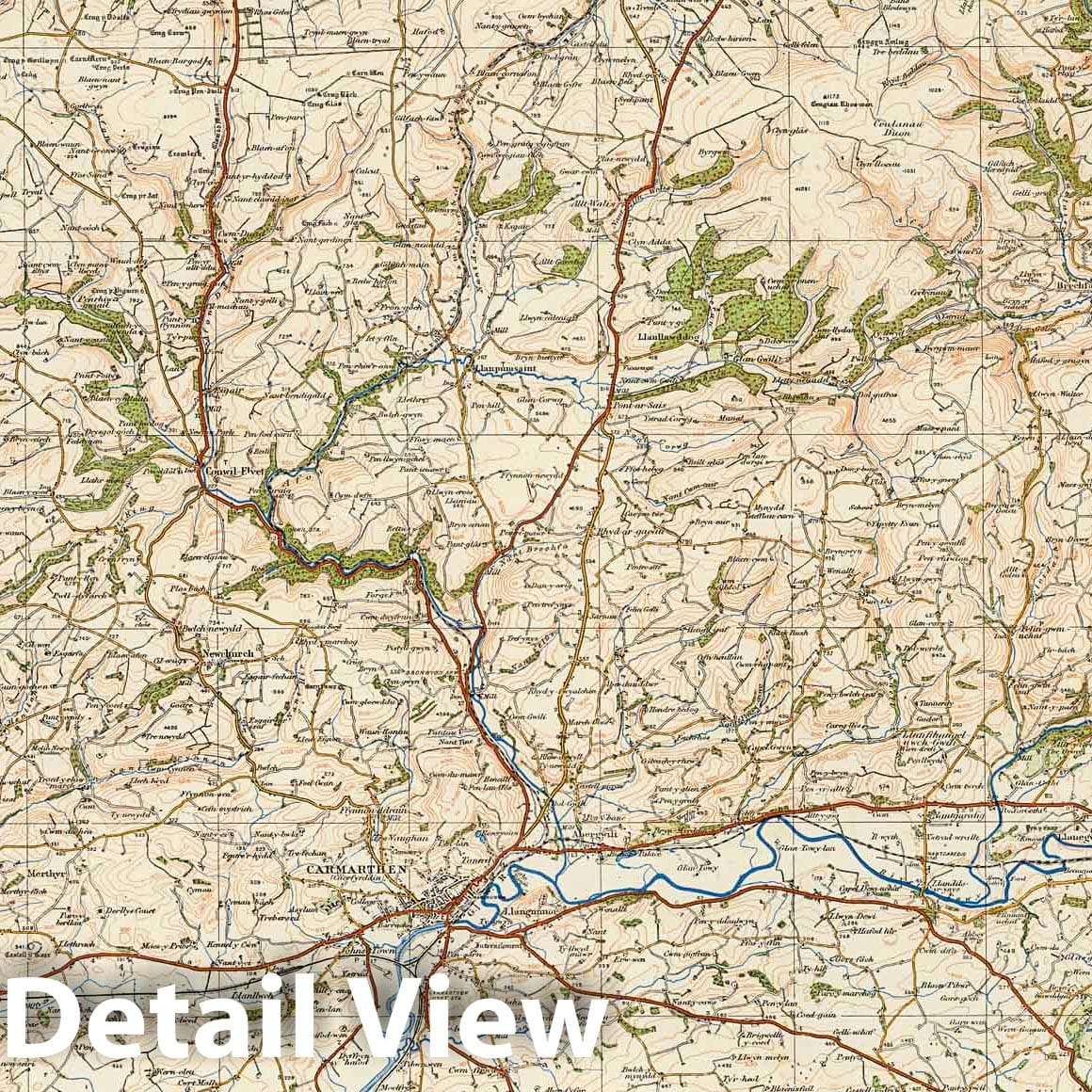 Carmarthen - Survey Map, 1920 - Ordnance Survey Historical Map Print