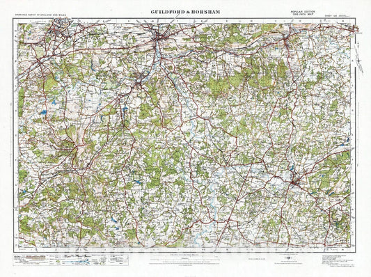 Historic Map : National Atlas - 1914 Sheet 124. Guildford & Horsham. - Vintage Wall Art